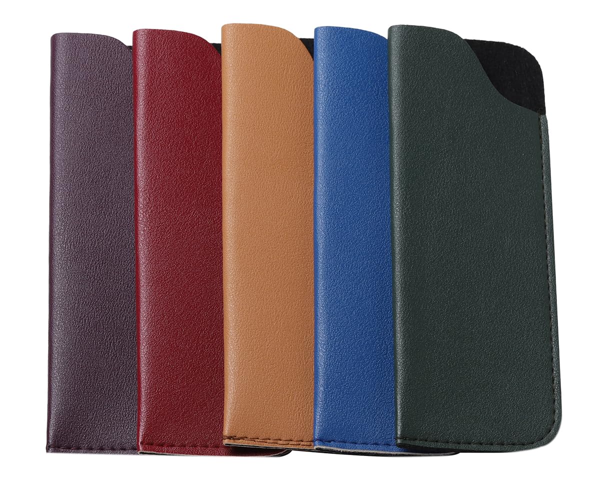 YOGO Glasses Case Soft Pouch - Artifical Leather Pocket Eyeglass Cases for Women & Men, 5 Pack Slim Glasses Sleeve