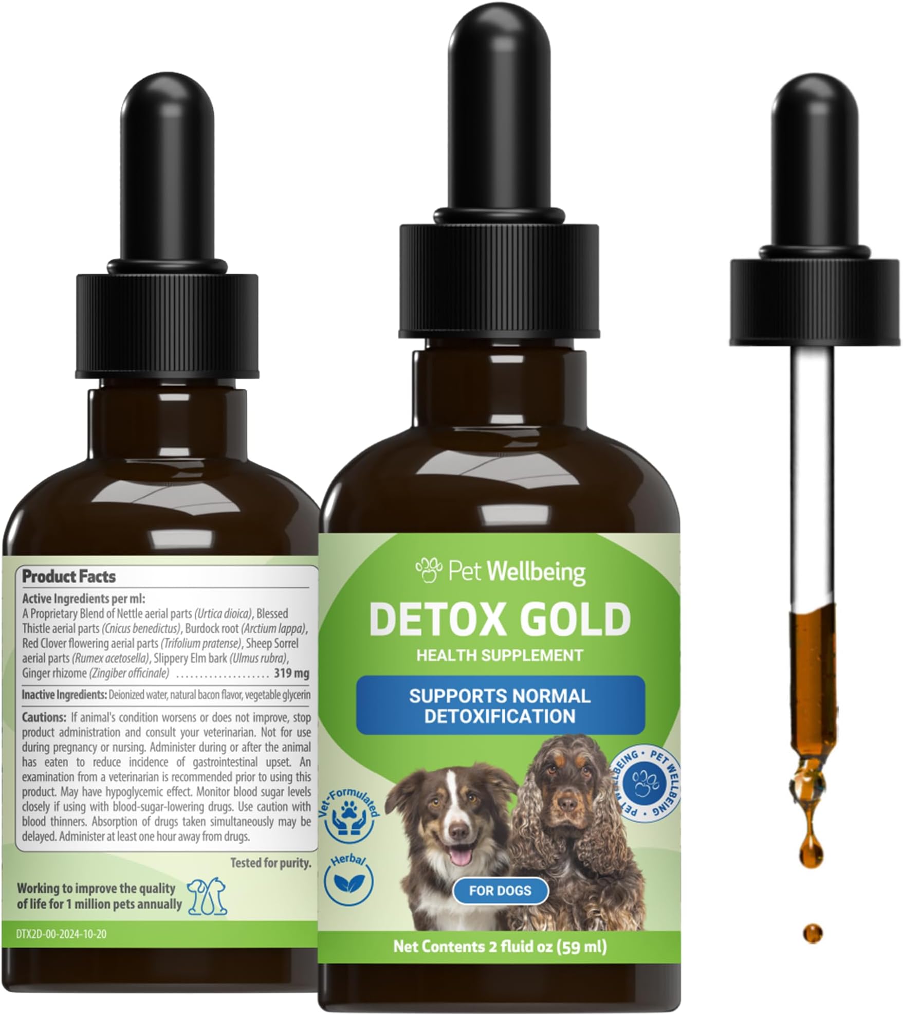 Detox Gold for Dogs - Gentle Detoxification & Elimination Support, Immune System Care, Nettle, Blessed Thistle, Burdock root - Veterinarian-Formulated Herbal Supplement 2 oz (59 ml)