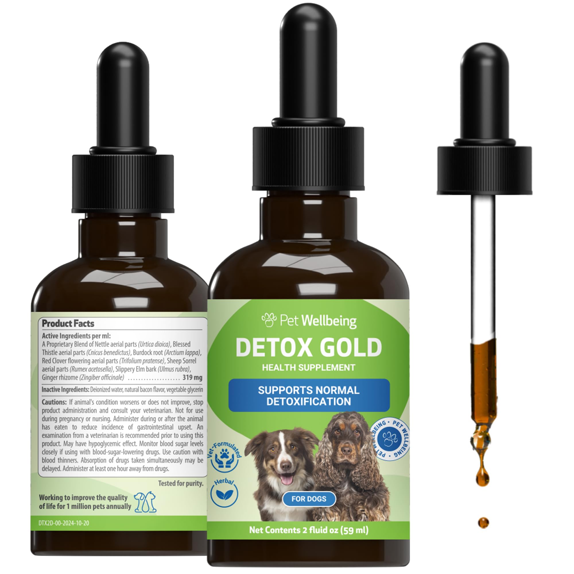 Pet WellbeingDetox Gold for Dogs - Gentle Detoxification & Elimination Support, Immune System Care, Nettle, Blessed Thistle, Burdock root - Veterinarian-Formulated Herbal Supplement 2 oz (59 ml)