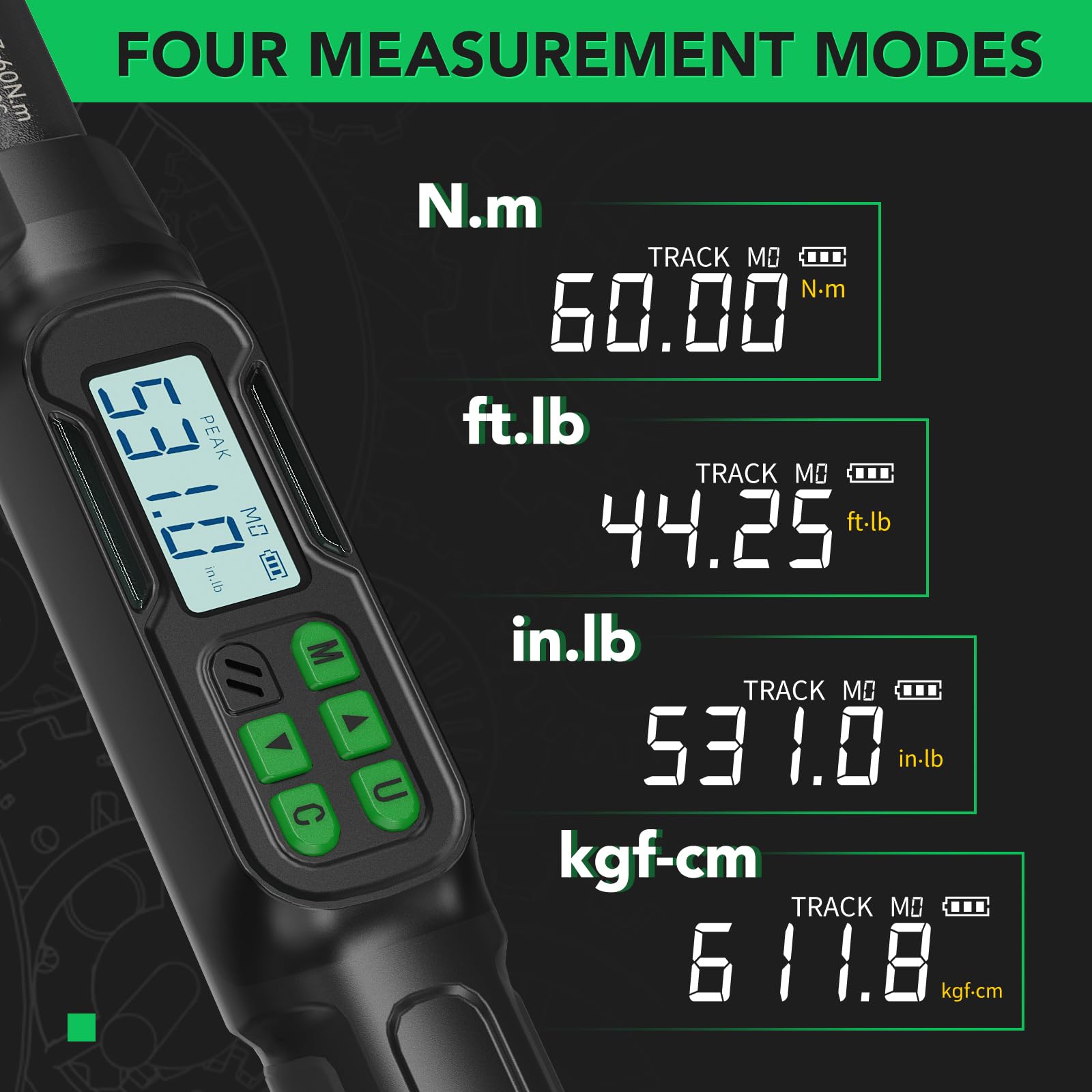 LLAVETOR Digital Torque Wrench 3/8 Drive, 2.2-44.3 ft-lbs,Inch