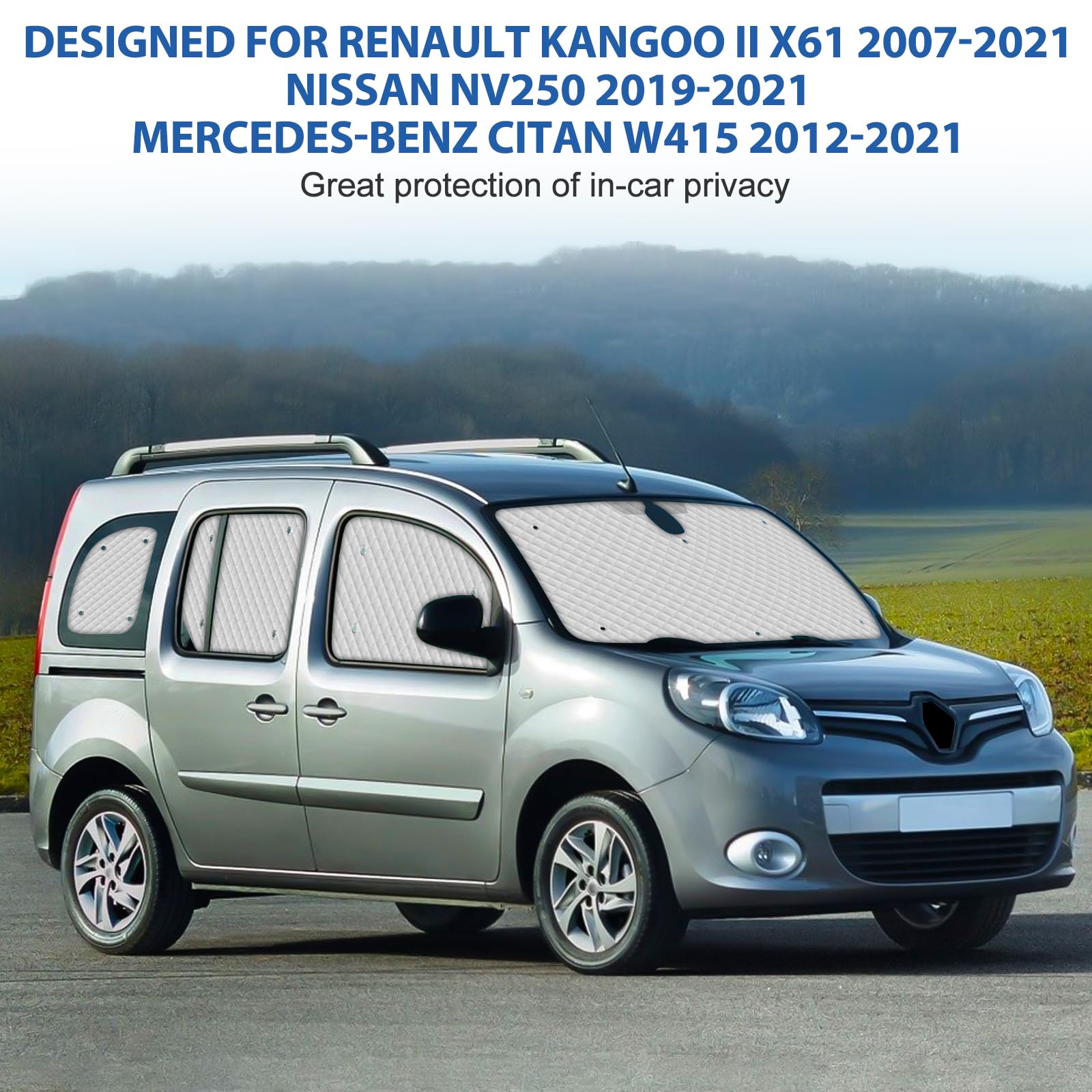 Pare-Soleil de Pare-Brise de Voiture Compatible avec Renault Kangoo Second Generation II X61 2007-2021, 8 Pièces Couverture de Pare-Soleil de Voiture Interne
