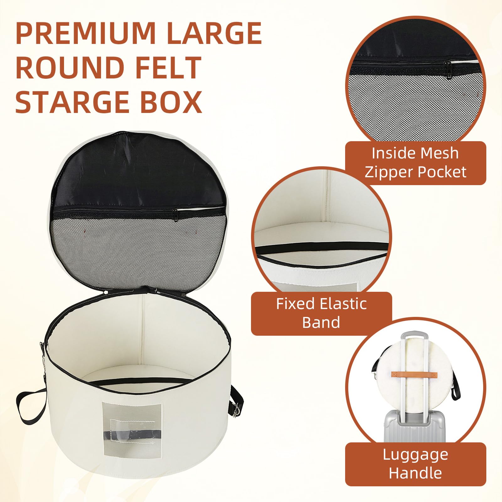 Boîte de rangement ronde pliable pour chapeau de voyage pour homme et femme - 45,7 x 25,4 cm - Blanc