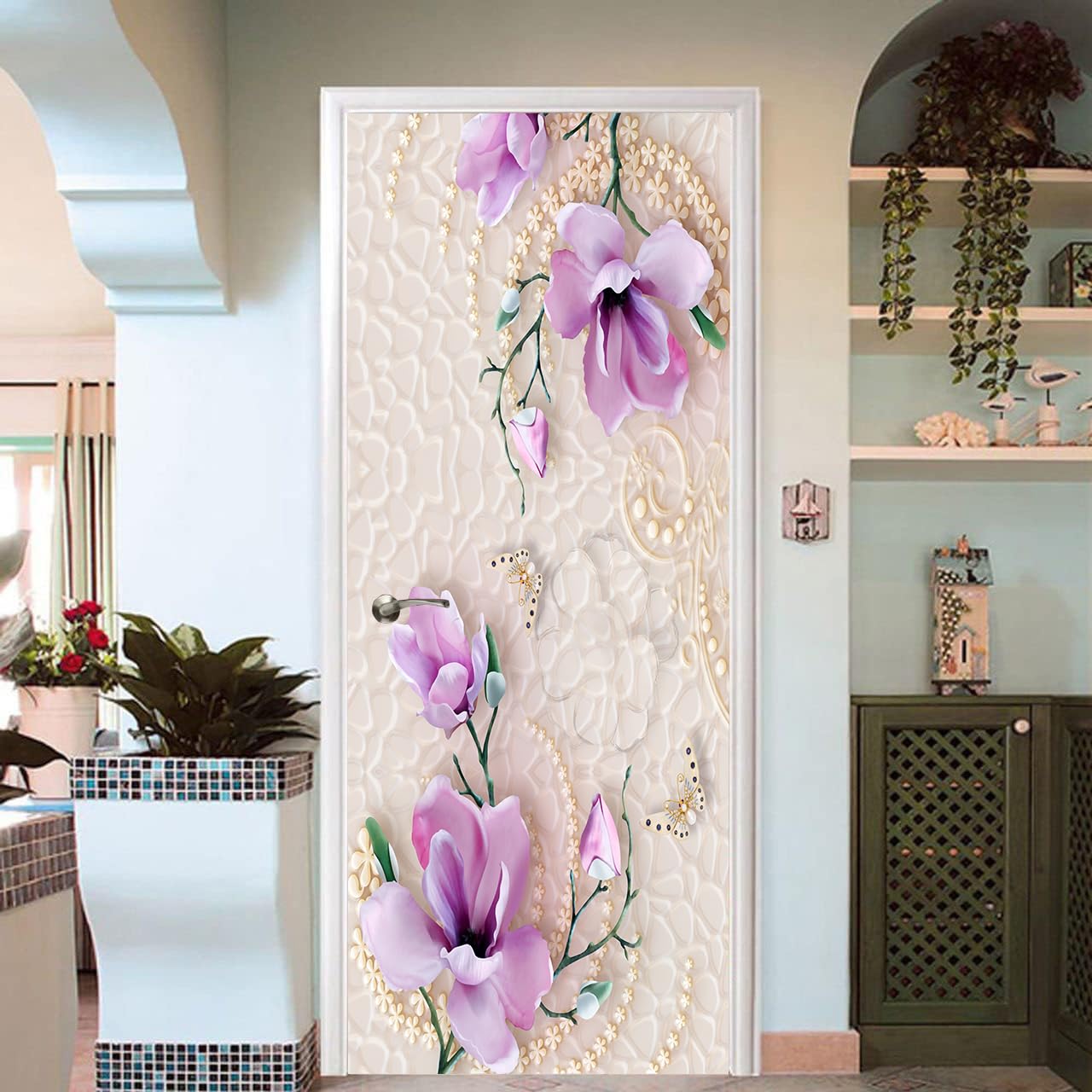 DECORPRINT Design Door Vinyl Stickers Waterproof for 3D Floral Door Cover | Home, Office, Kitchen, Living Room, Bedroom Modern Door Sticker, Decorative Self-Adhesive (Color 124, 2.5x6.5)