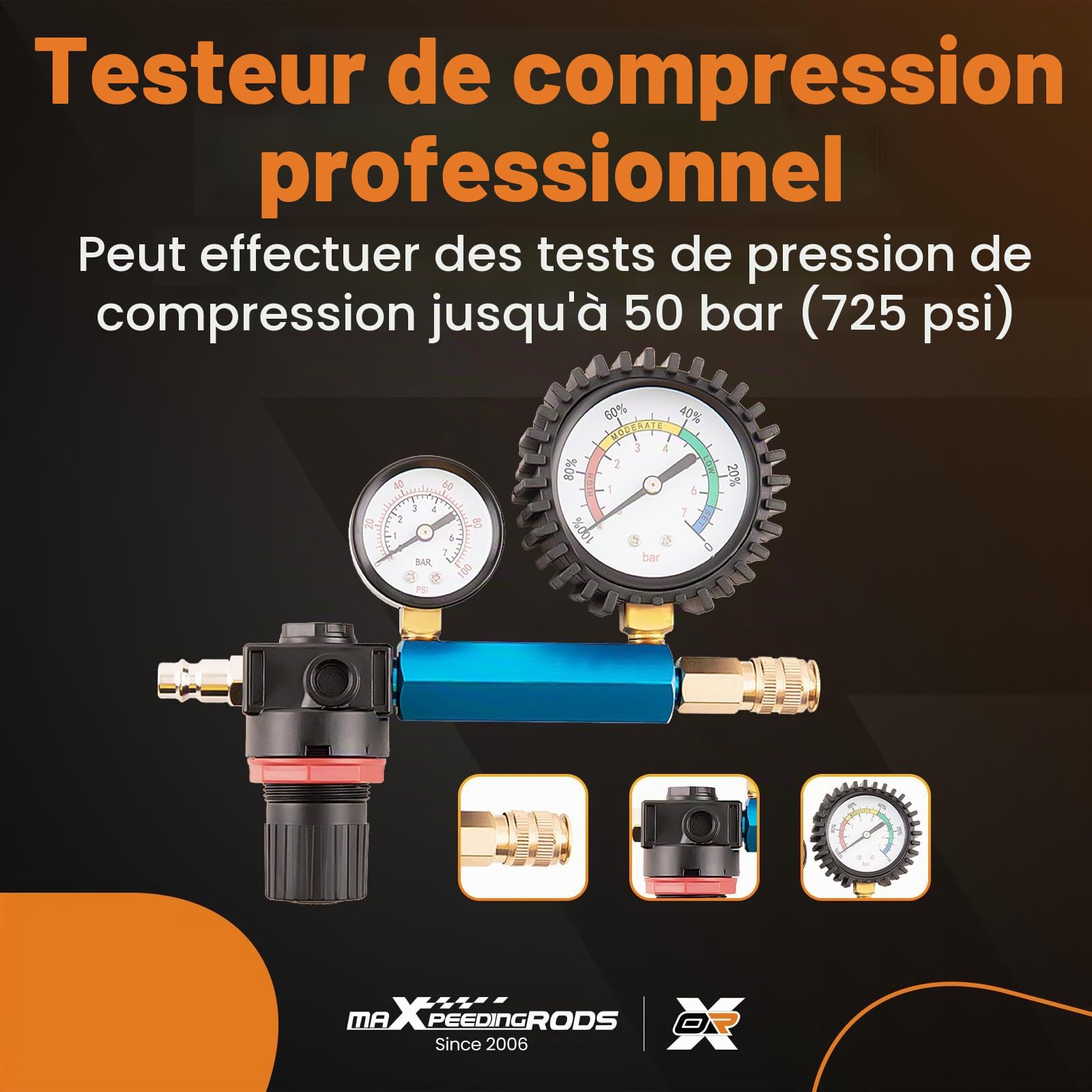 maXpeedingrods Testeur de compression 46pièces pour moteurs à essence 50Bar | et diesel pour voitures et camions, Testeur de perte de pression avec moteurs diesel et essence, 50 bar M10 M.12 M14 M.18