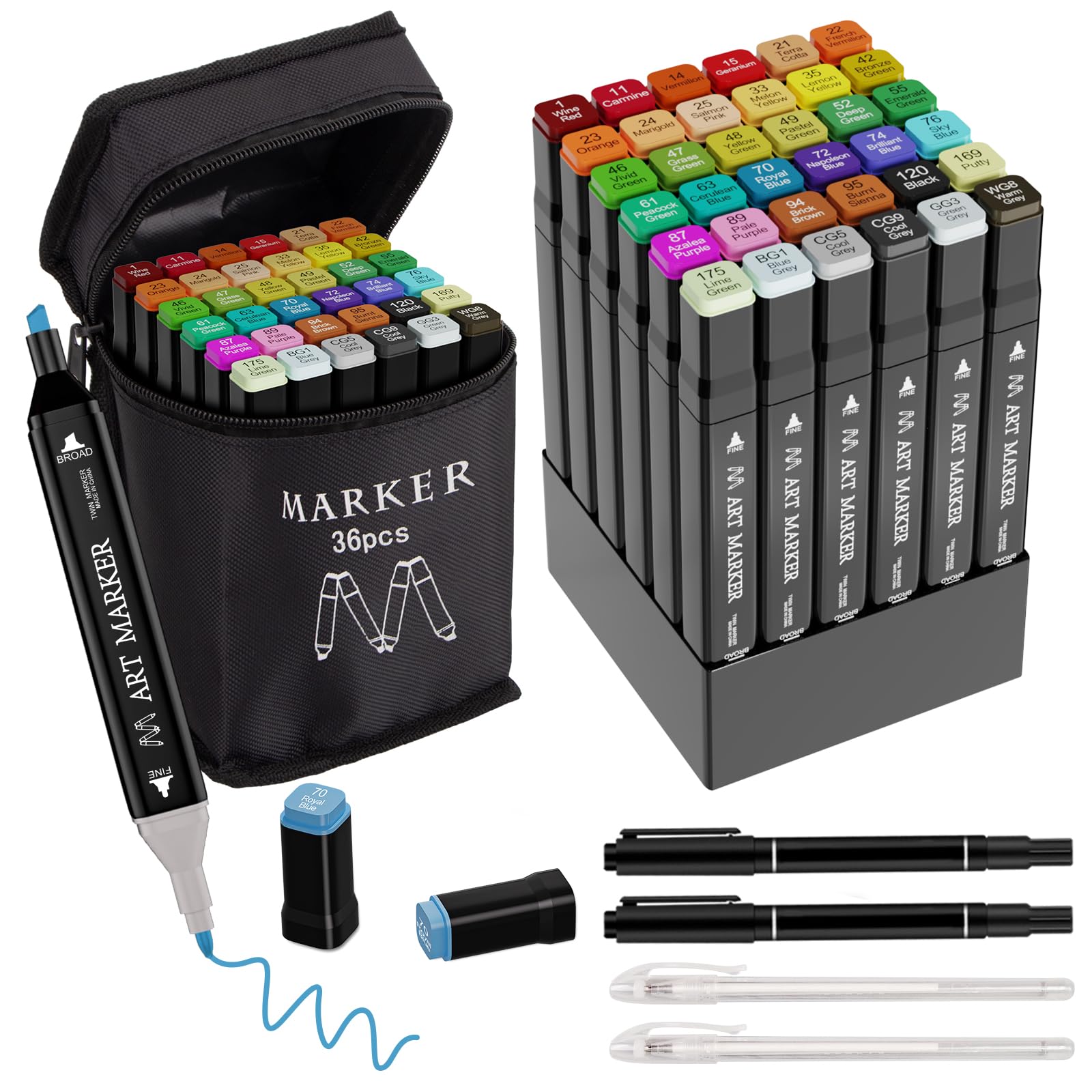 ATDOALL Alcohol Markers, 36 Colors Dual Tip Art Marker, Alcohol Based Markers for Kids Sketching Adult Coloring, Permanent Drawing Marker with Case