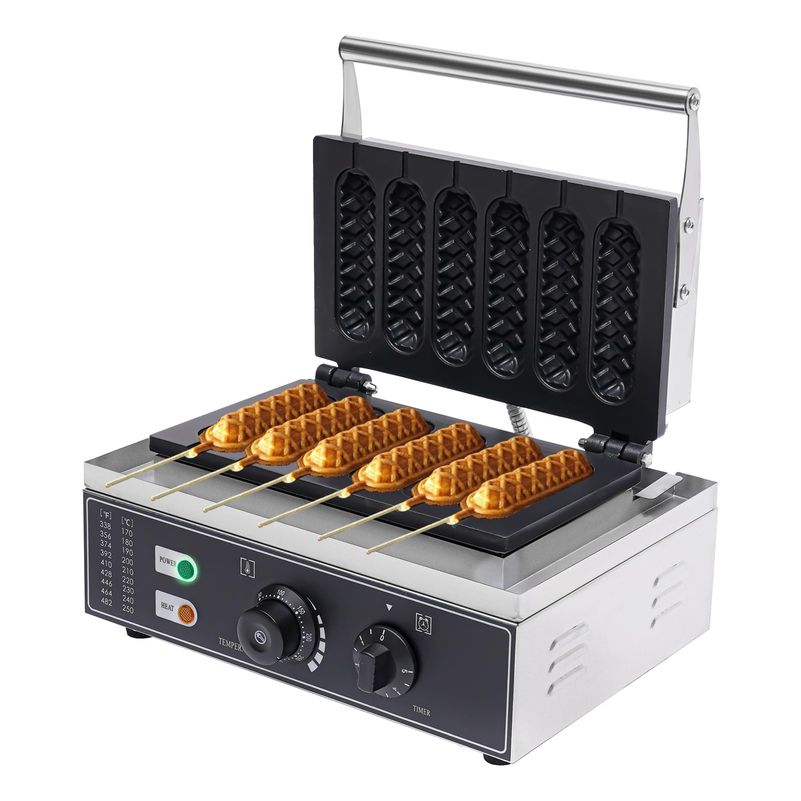 Máquina de perritos calientes 1500W 220V 6 unidades control temperatura 50-300℃ acero inoxidable