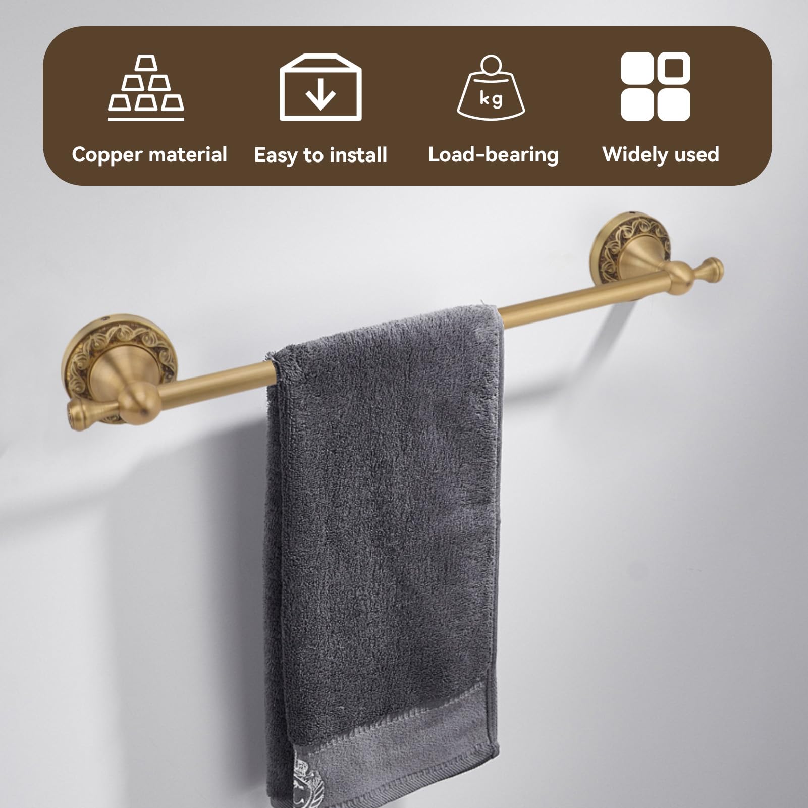 Toalleros para Baño Montado En La Pared, Accesorios De Baño De Latón Antiguo De 40 Cm, Juego De Barra De Toalla De Latón Cepillado, Soporte para Toallas De Baño, Soporte para Pared(Oro)