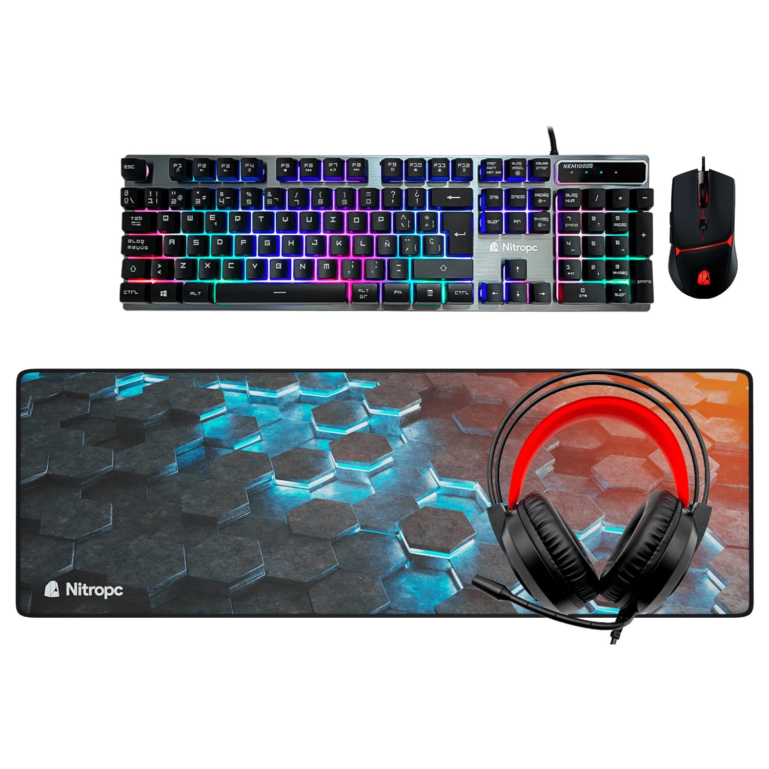 NitroPC PC Gaming Completo Start Esports Core Pack FHD120-24 · 90–110 FPS · 1080p · Ryzen 5 5655G (APU) RAM 16GB, M.2 1TB, Windows 11 Pro, WiFi, Negro - Monitor 24" FullHD + Accesorios