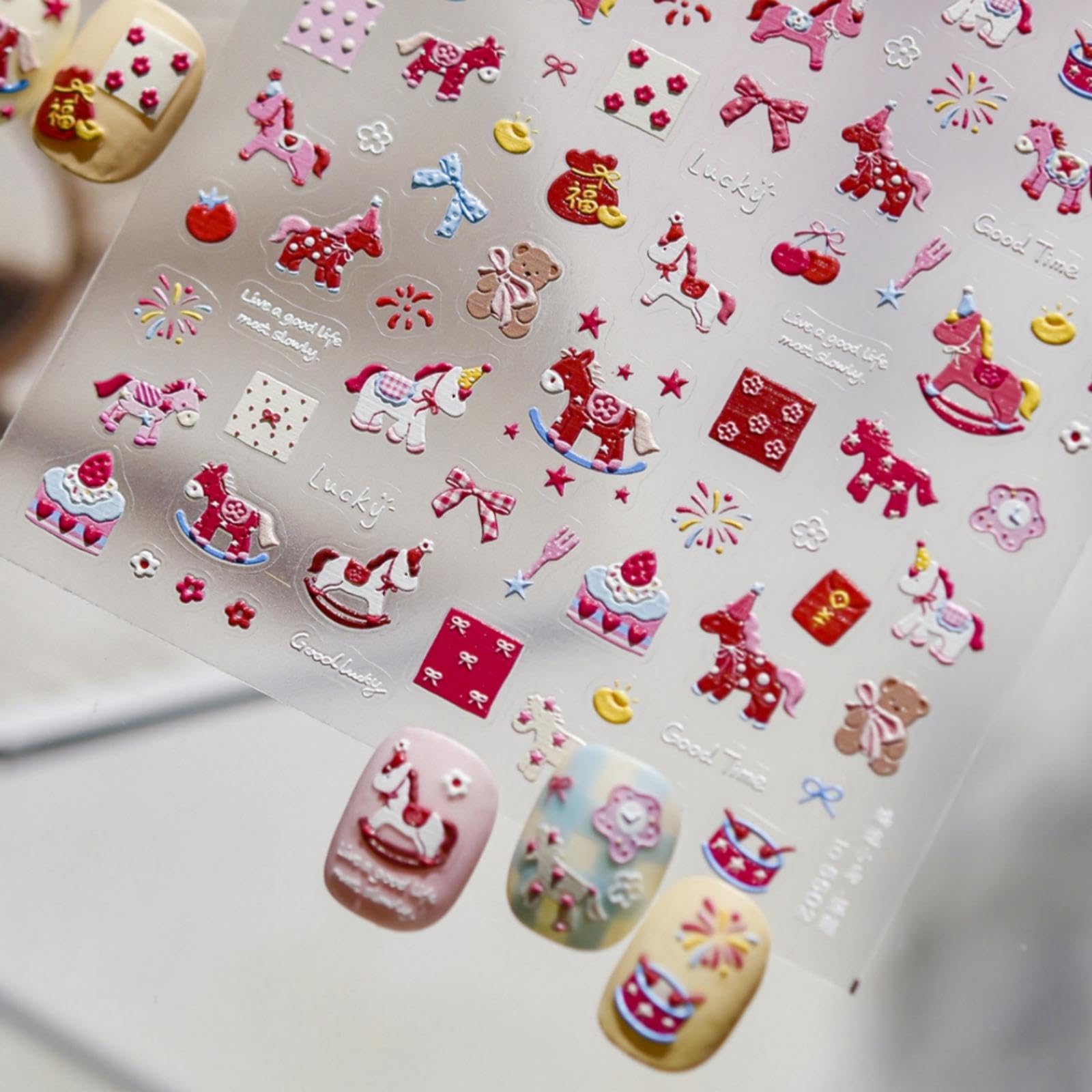 Colorful Nail Stickers Pony Horse Nail Art Stickers 5D Embossed Self Adhesive Nails Art Designs Supplies for Women Manicure Decoration Accessories 1 Sheets