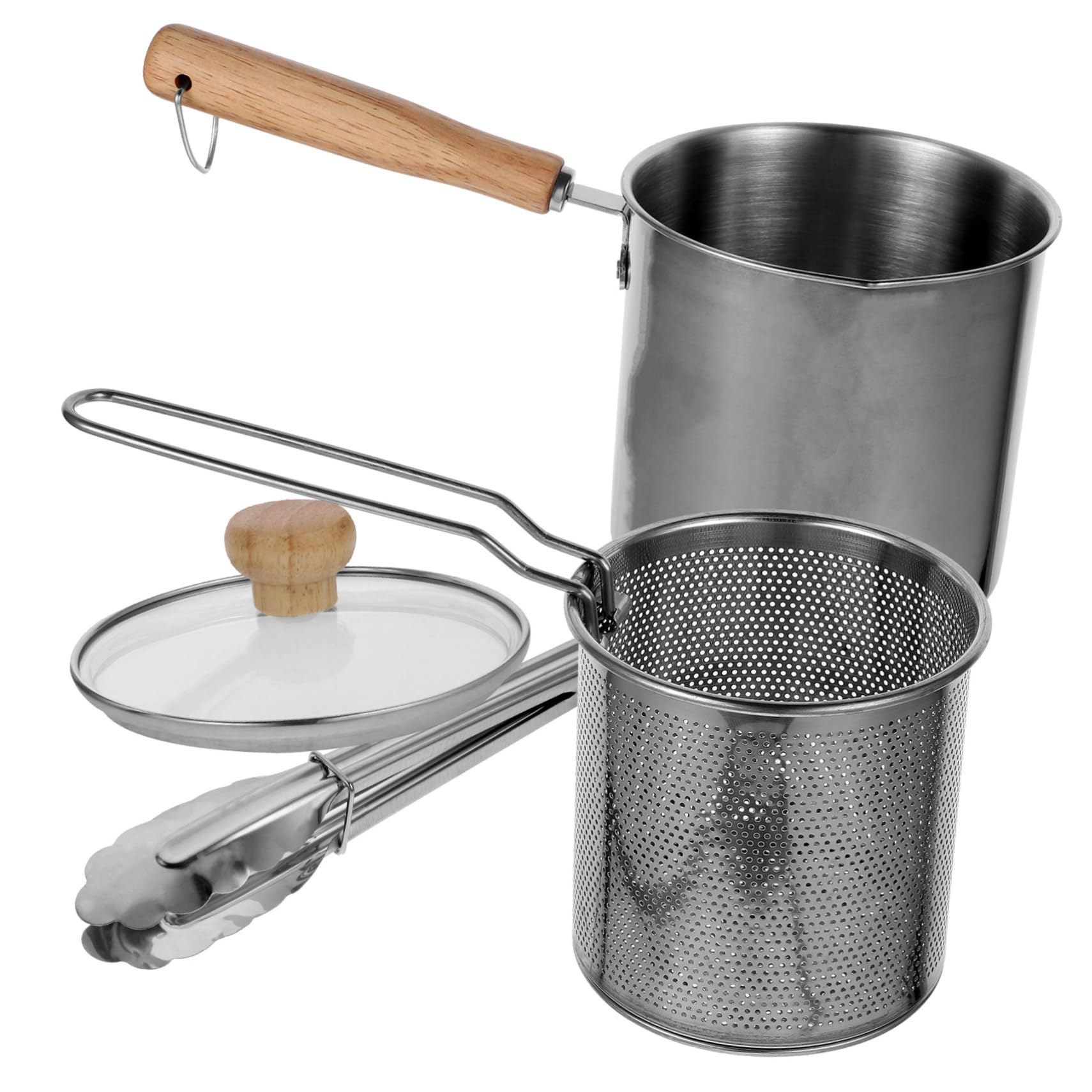 GLEAVI Mini Deep Fryer Pot Strainer Small Deep Fryer Stainless Steel Frying Pot