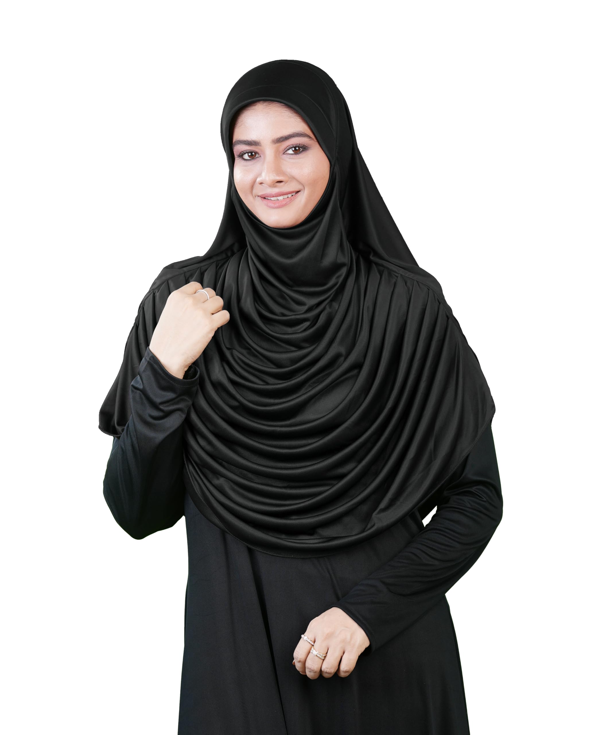 mehar Hijab's Modest Women's Frilled Stylish Solid Polycotton Feel Good Fabric FAEEZAH BLACK Hijab-picture-18