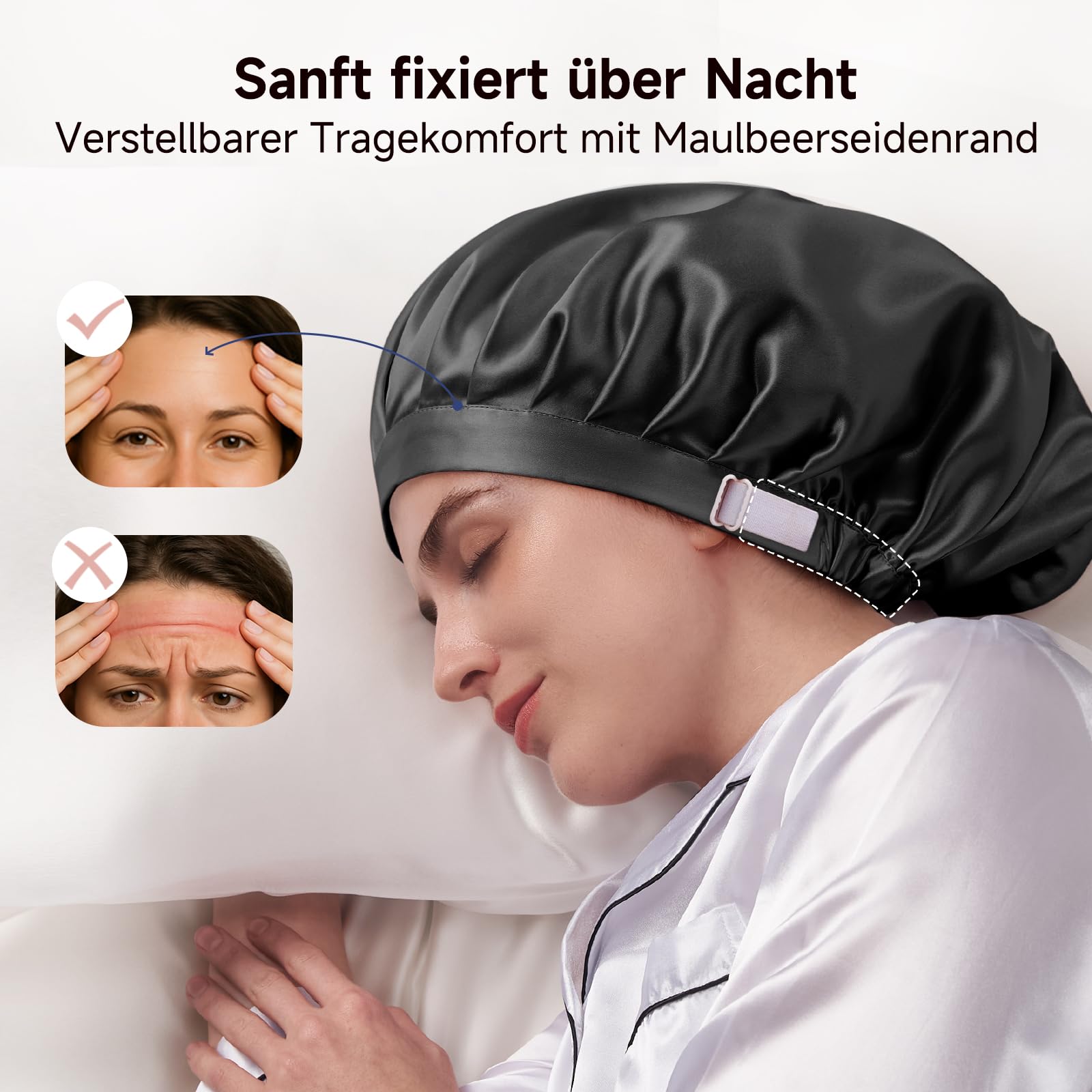 Kaome Bonnet de Nuit en Soie Mûre 22 Momme 100%, Bonnet de Sommeil Réglable Double Face 6A, pour Cheveux Bouclés et Longs, Doux et Antidérapant, Respirant avec Sac de Rangement