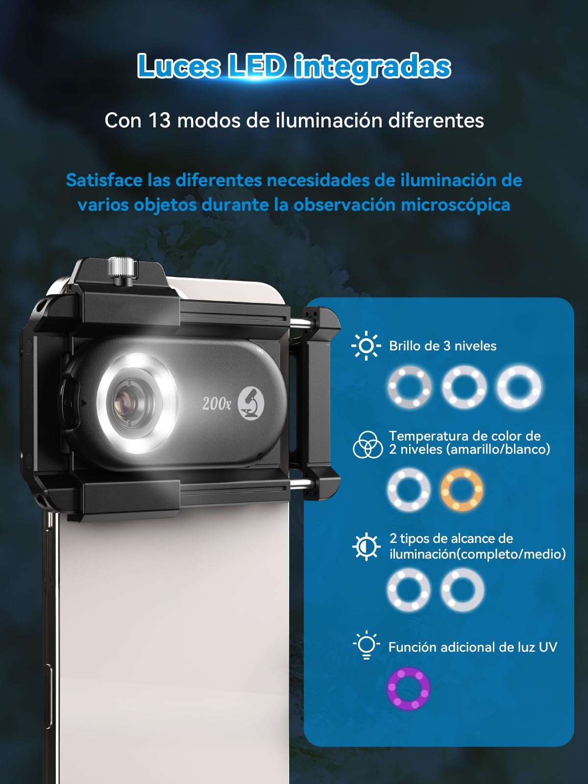 APEXEL Microscopio 200X para teléfono portátil, Explora el Mundo microscópico con el microscopio para Smartphone
