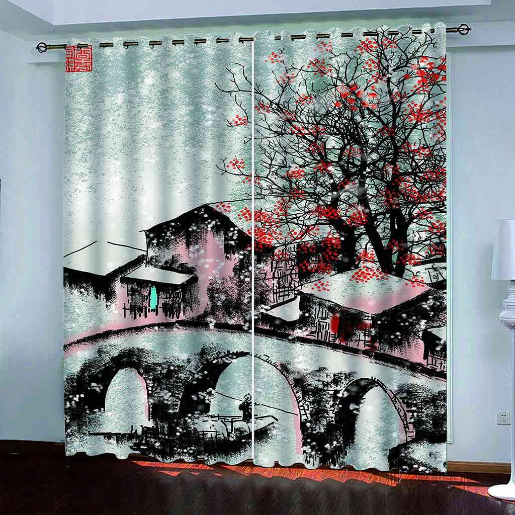Rideau Jiangnan chinois 264x160 cm pour créer un salon zen et une chambre apaisante