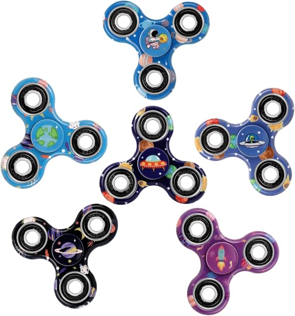SCIONE 6 Pack Space Fidget Spinners for Kids, Stress Relief Hand Spinner Sensory Fidget Toys Party Bag Filler for Kids, School Classroom Prizes, Gift Exchange