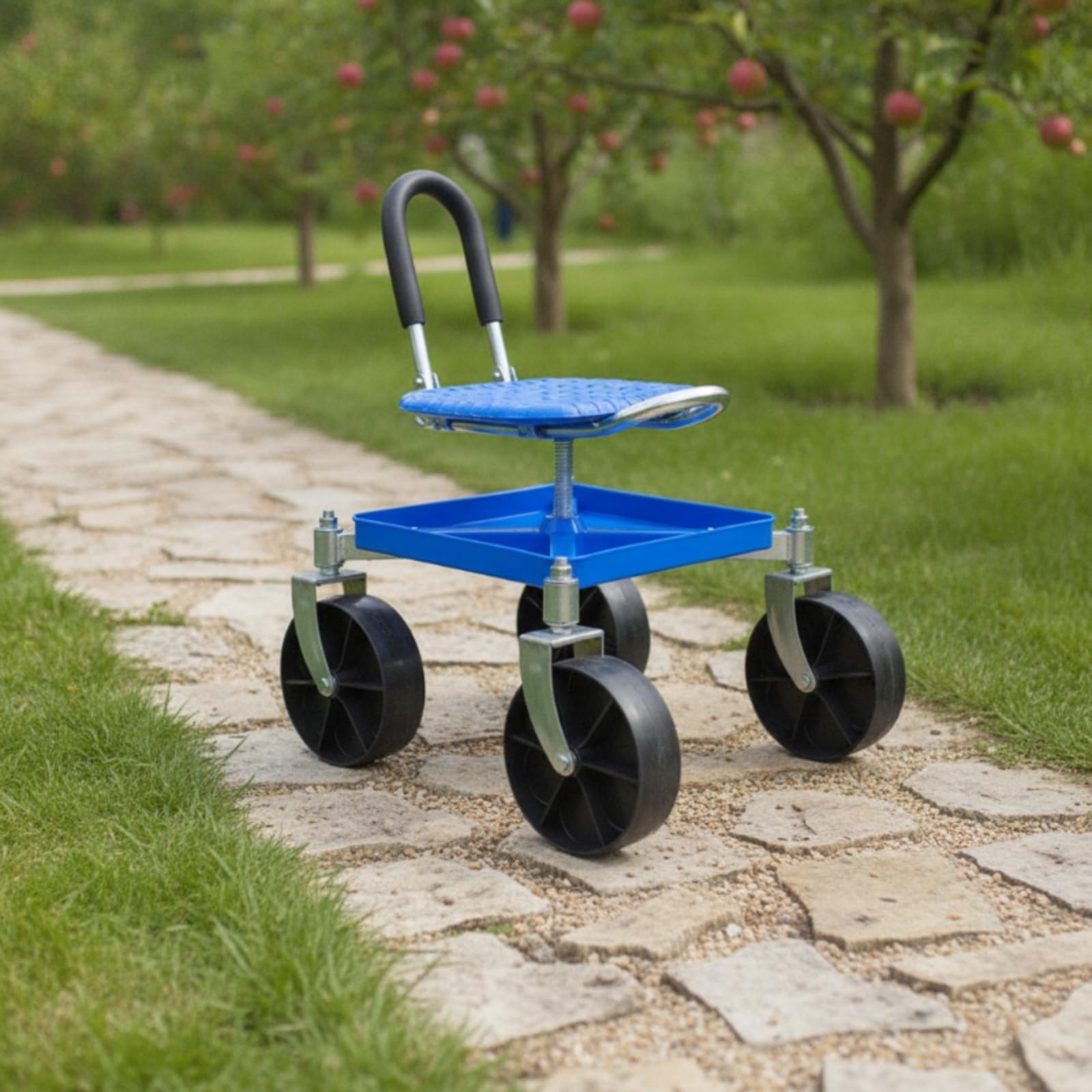 Sgabello con Ruote e Altezza Regolabile Ergonomico Sedia da Lavoro con Ruote Portatile Sedile da Giardino Girevole per Giardinieri, Anziani, Rosso