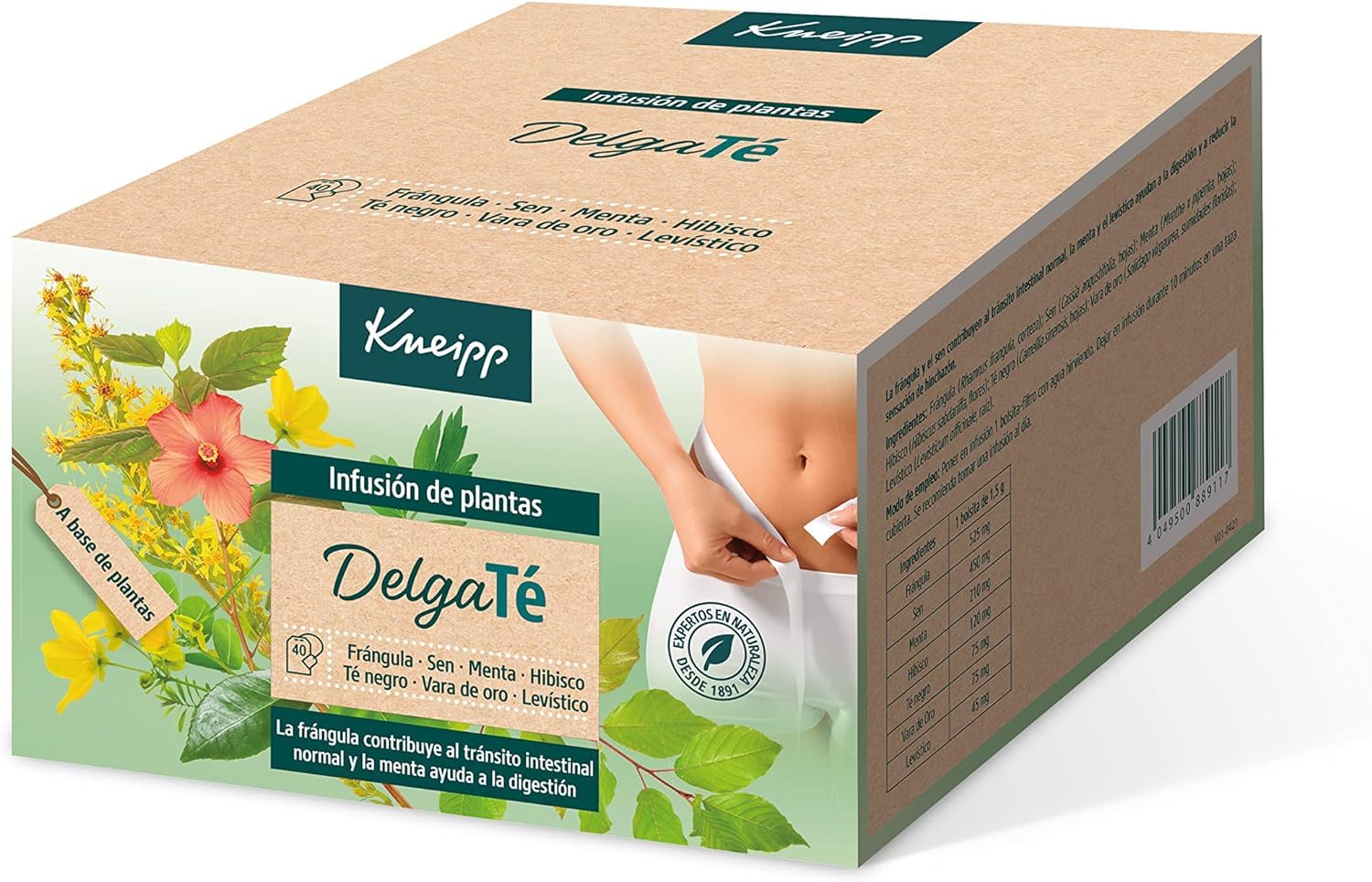 Kneipp DelgaTé, Infusión de Hierbas, Laxante Natural para Retención de Líquidos y Estreñimiento, con Manzanilla, Frángula, Menta, Sen, Hibiscus, Solidago y Levístico, 40 Bolsitas