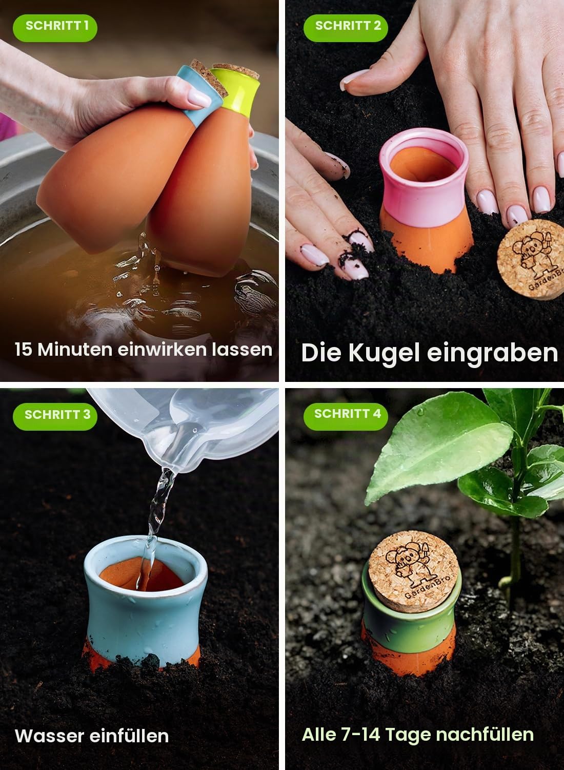 Ollas Pflanztöpfe aus Terrakotta, 4 Stück, groß, 400 ml, selbstbewässernder Pflanzeinsatz, Olla-Bewässerungssystem für 1 Woche, einfach zu befüllen, Tonpflanzen-Bewässerungskugeln für Außen- und