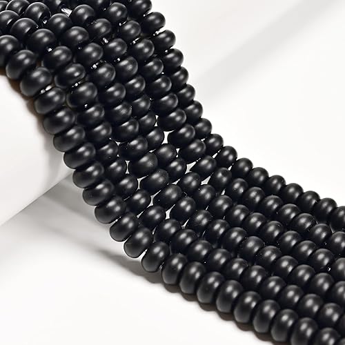 JM Design Cuentas de piedras preciosas sueltas de ónix negro mate con agujero de 0.079 x 0.315 pulgadas, 8 pulgadas, hebra para fabricación de