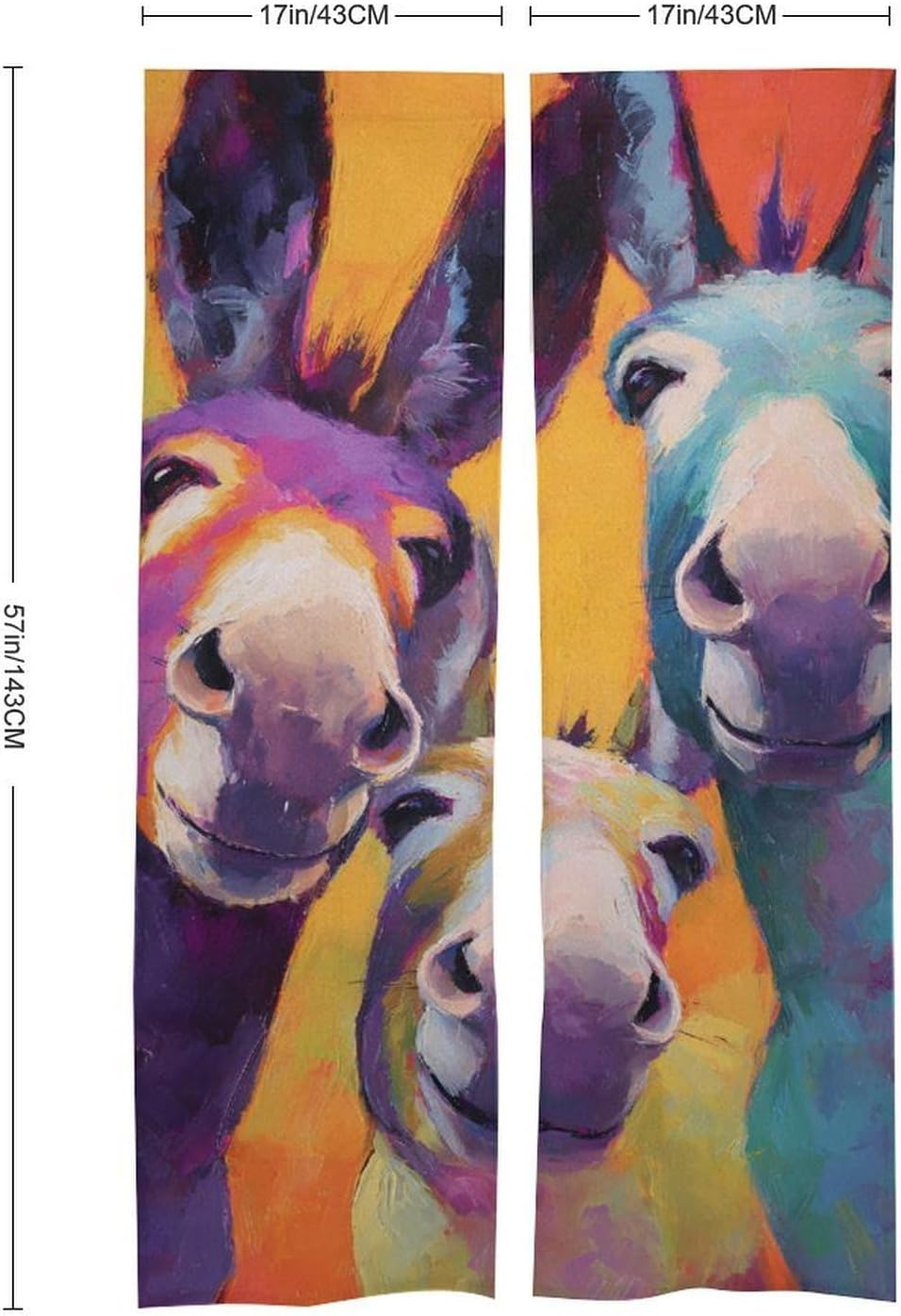 Colorful Donkeys Looking You Doorway Curtain Insulated Room Divider Drapes | white linen,privacy curtains