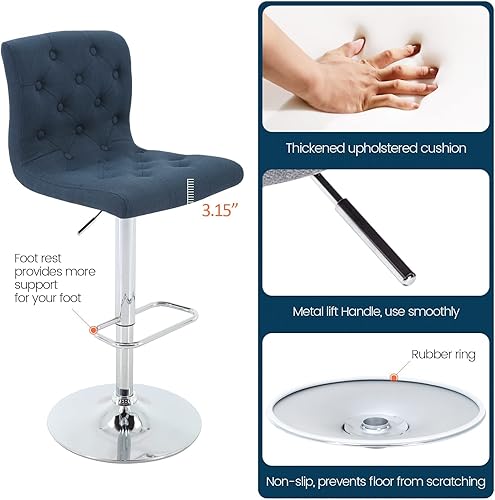 Miniatura 6 de Brage Living Taburete de bar de tela copetudo, taburete giratorio ajustable de altura de mostrador con respaldo, silla de bar tapizada sin brazos