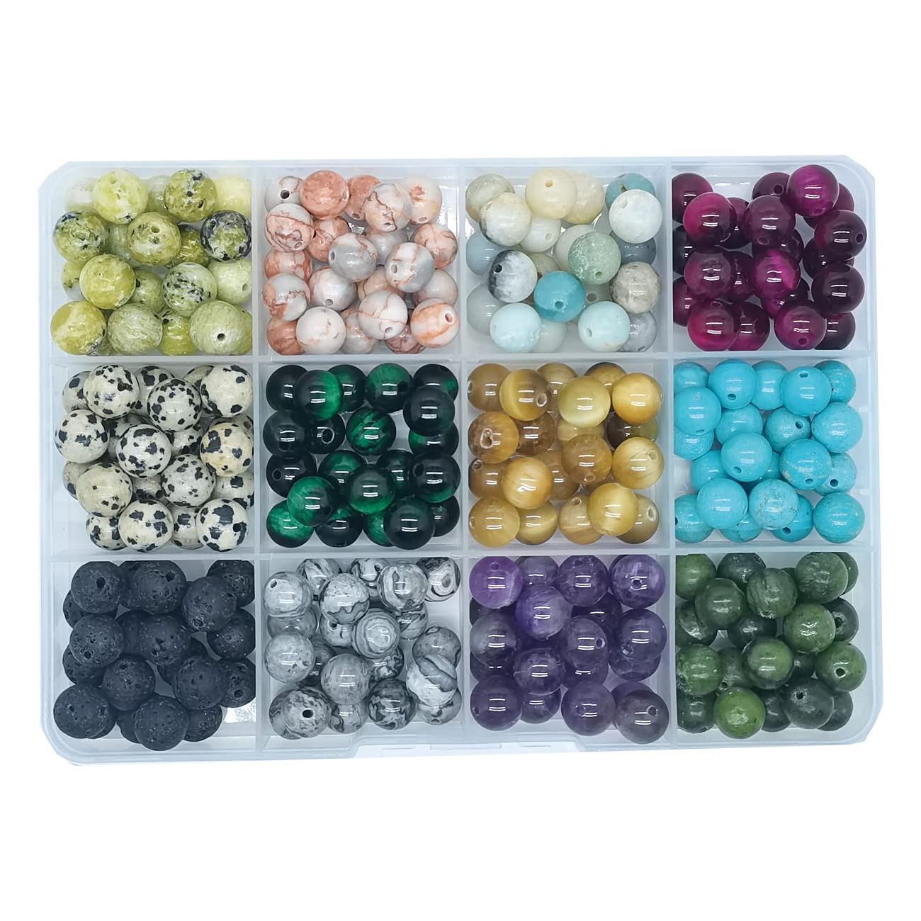 252pcs 8mm Natural Round Stone Beads Gemstone Beading Hole Size 1mm Crystal Energy Stone Healing for Bracelet Necklace Earrings Jewelry Making(12 Colors-5,8mm)