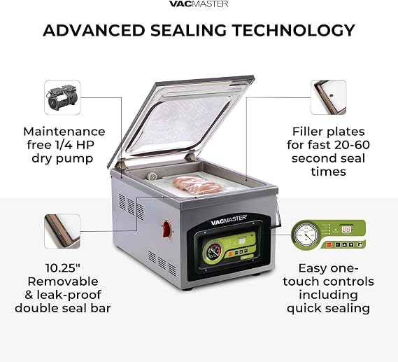 VacMaster VP210 Chamber Vacuum Sealer Maintenance-Free Commercial Vacuum Sealer Machine for Food, 10.25 Seal Bar for 10 x 13 Bags, Food Vacuum Sealer for Sous Vide, Liquids & Food Storage