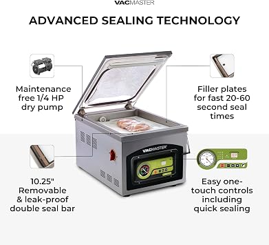 VacMaster VP210 Chamber Vacuum Sealer Maintenance-Free Commercial Vacuum Sealer Machine for Food, 10.25 Seal Bar for 10 x 13 Bags, Food Vacuum Sealer for Sous Vide, Liquids & Food Storage