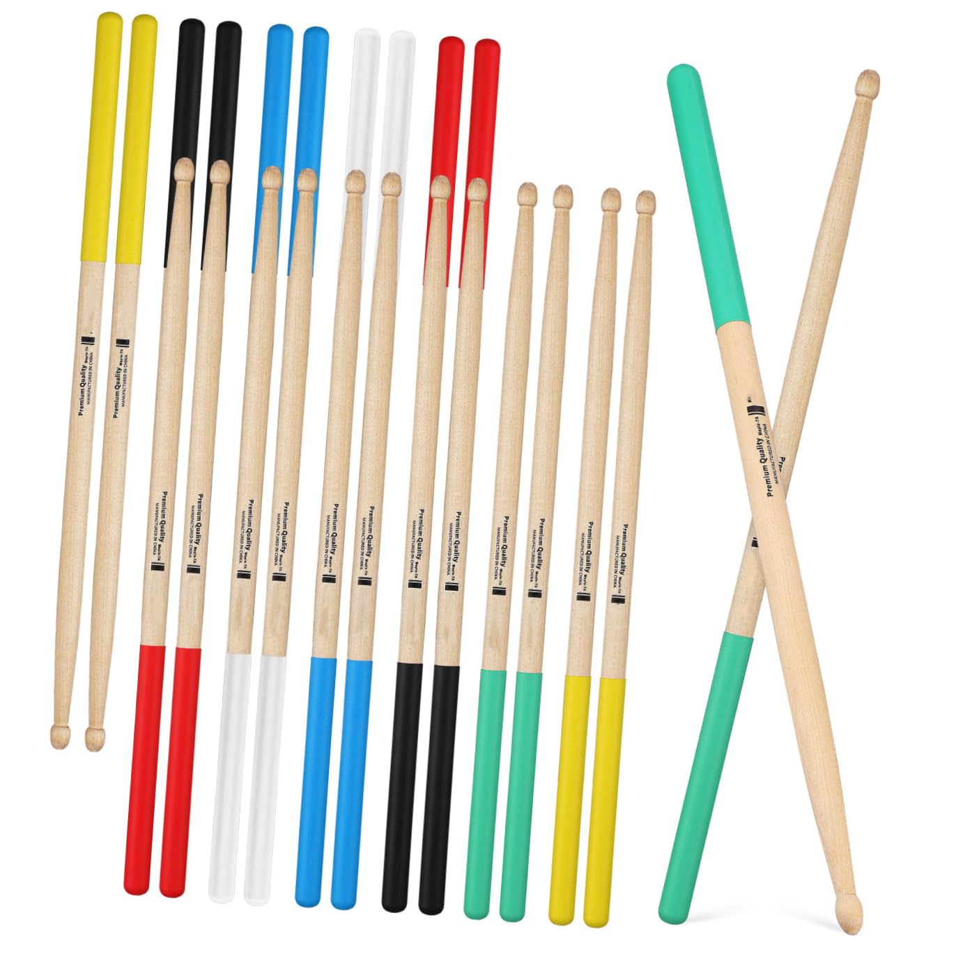 12 paia Bacchette per Batteria Legno Antiscivolo Bianco Blu Nero Rosso Strumenti Musicali per Principianti e Professionisti Comfort e Durabilità