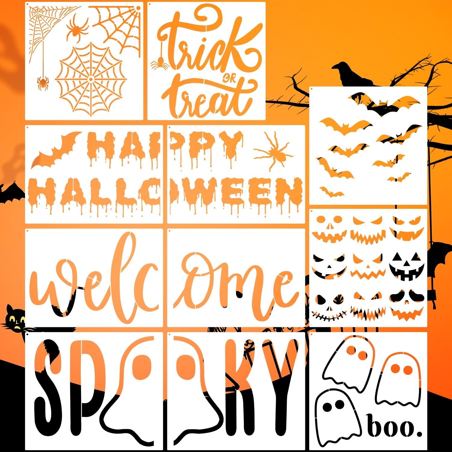 Pochoirs Halloween réutilisables pour personnaliser vos paillassons facilement