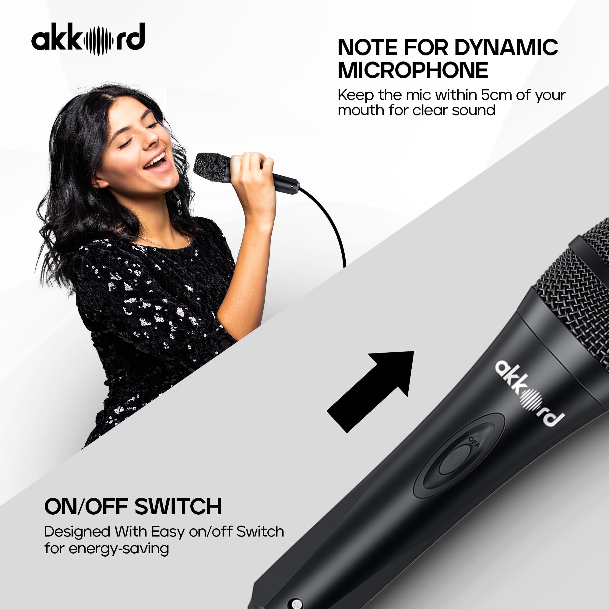 AKKORD Wired Handheld Microphone for Singing, Dynamic Vocal Mic with On/Off Switch, 1/4" Jack Cable Included – Ideal for Karaoke, PA Systems, Speakers, Stage & Public Speaking - Image 6 thumbnail