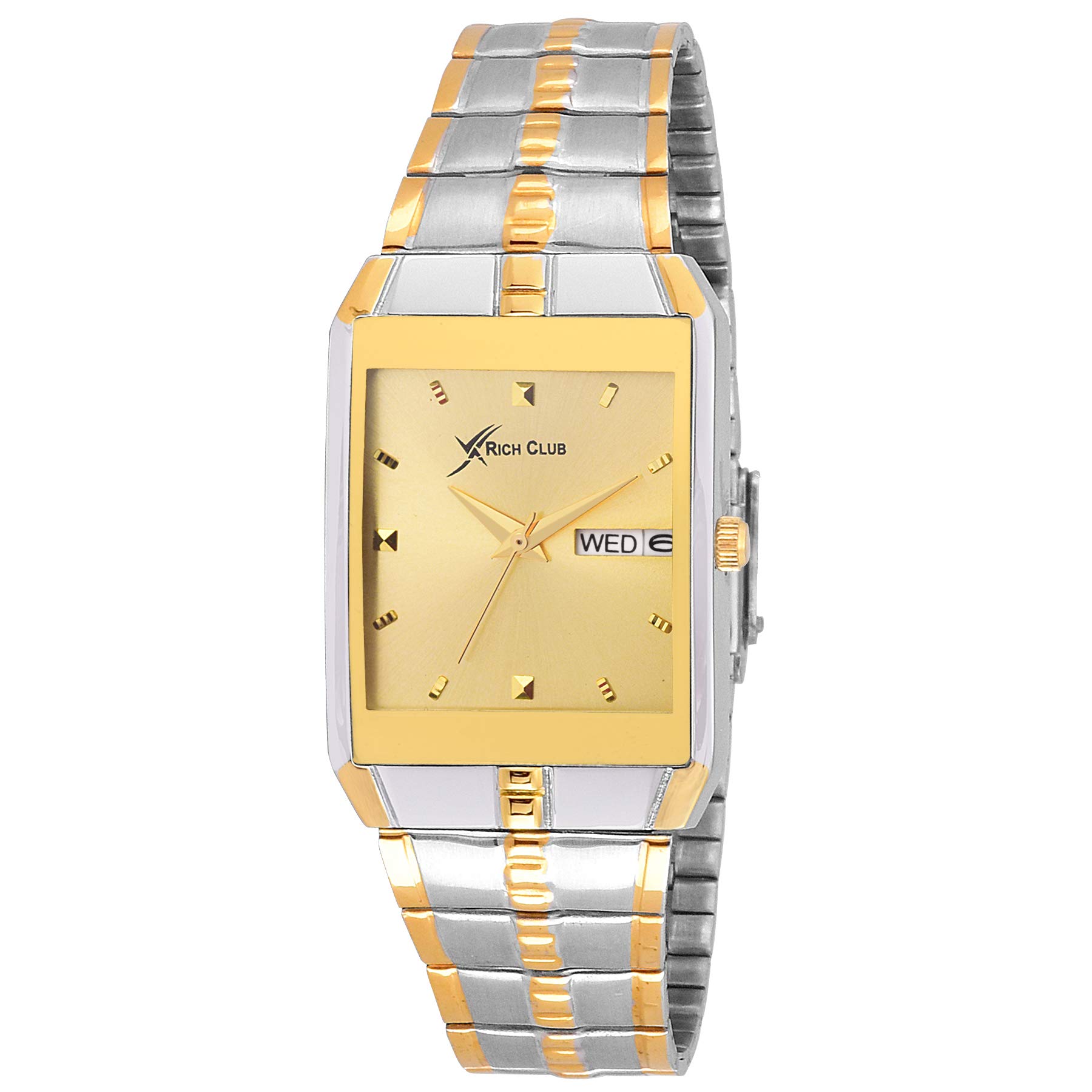 Rich Club Dual Tone Indian Gold Plating Day and Date Display Analogue Gold Dial Mens Watch -RC-1947 (B07N7LXCMD) Amazon Price History, Amazon Price Tracker