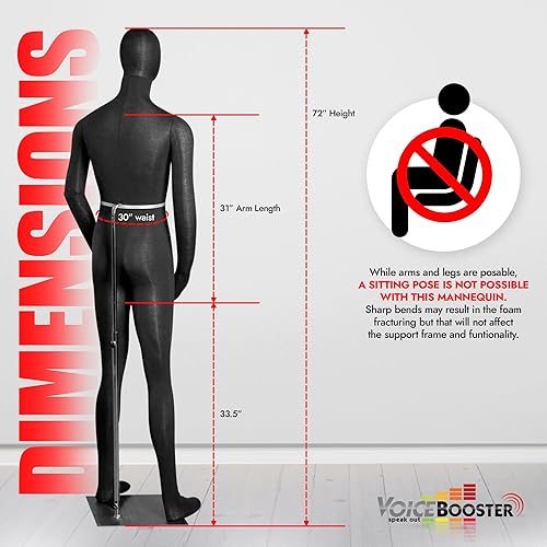 Miniatura 3 de Maniquí de hombre, flexible, articulado y que posa de tamaño completo suave  Negro, de TK Products, ideal para disfraces