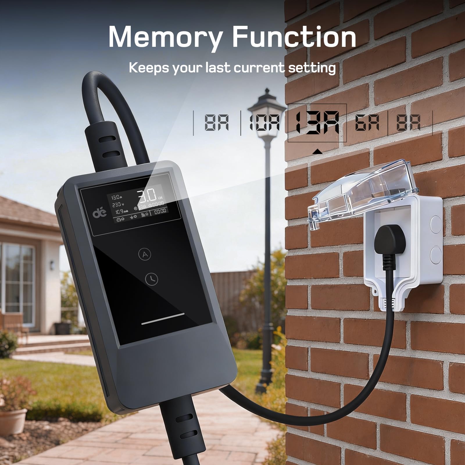EV Charger Cable Type 2 to 3 Pin Plug, dé 3kW App [7m, 6-13A] Electric Car Charger, Type 2 Charging Cable Compatible with Model Y/3, Q4, Enyaq, Spring, Kuga, 5 E-Tech and Other Type 2 EVs/PHEVs — view 8
