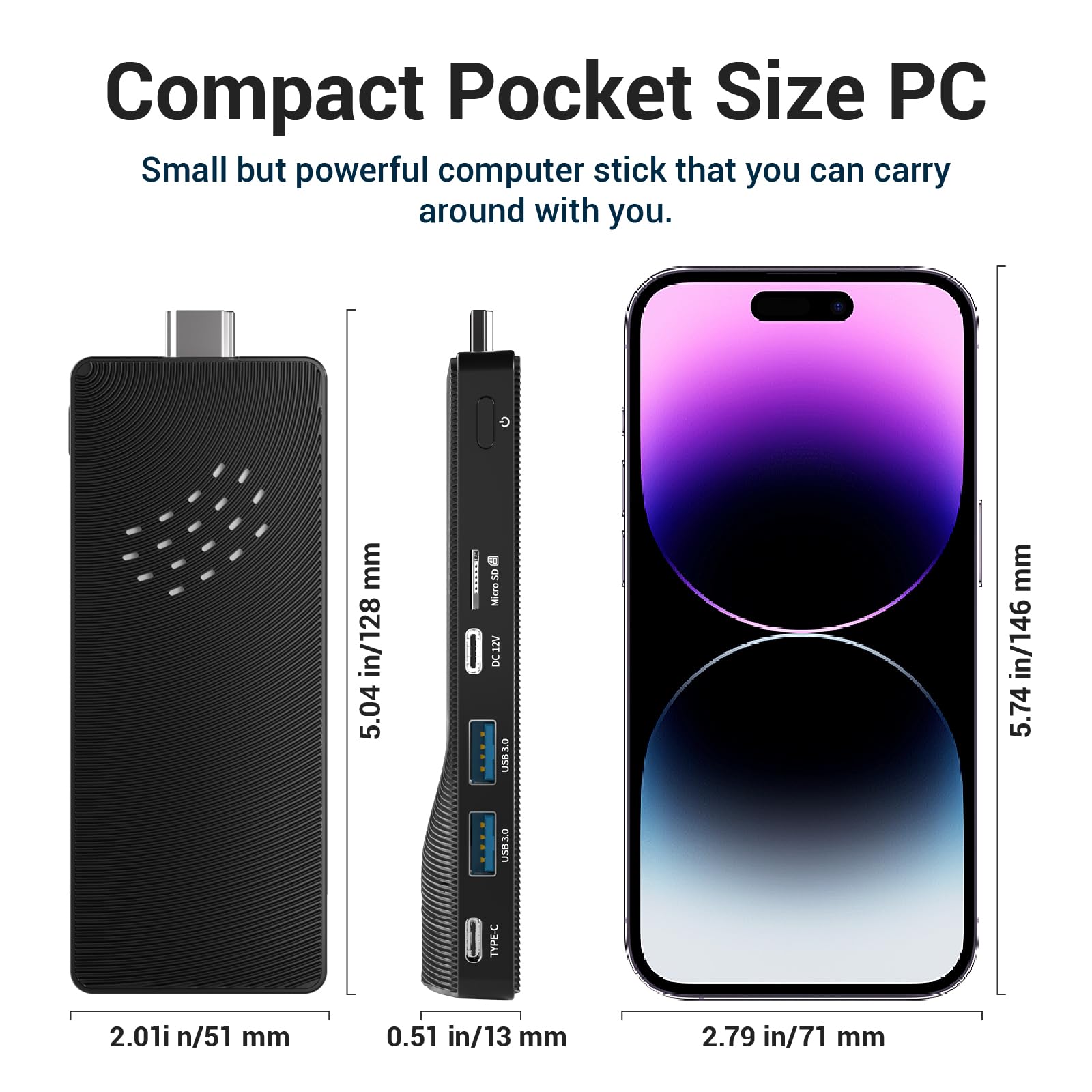 Mini PC Stick, Win 11 Celeron J4105 8GB RAM 128GB eMMC 2.7GHz, USB-C Fanless Desktop PC, USB 3.0 X 2, RJ45 Gigabit Ethernet 4K 60Hz, WiFi BT 5.2, HDMI 2.0 per Business, Casa, Ufficio