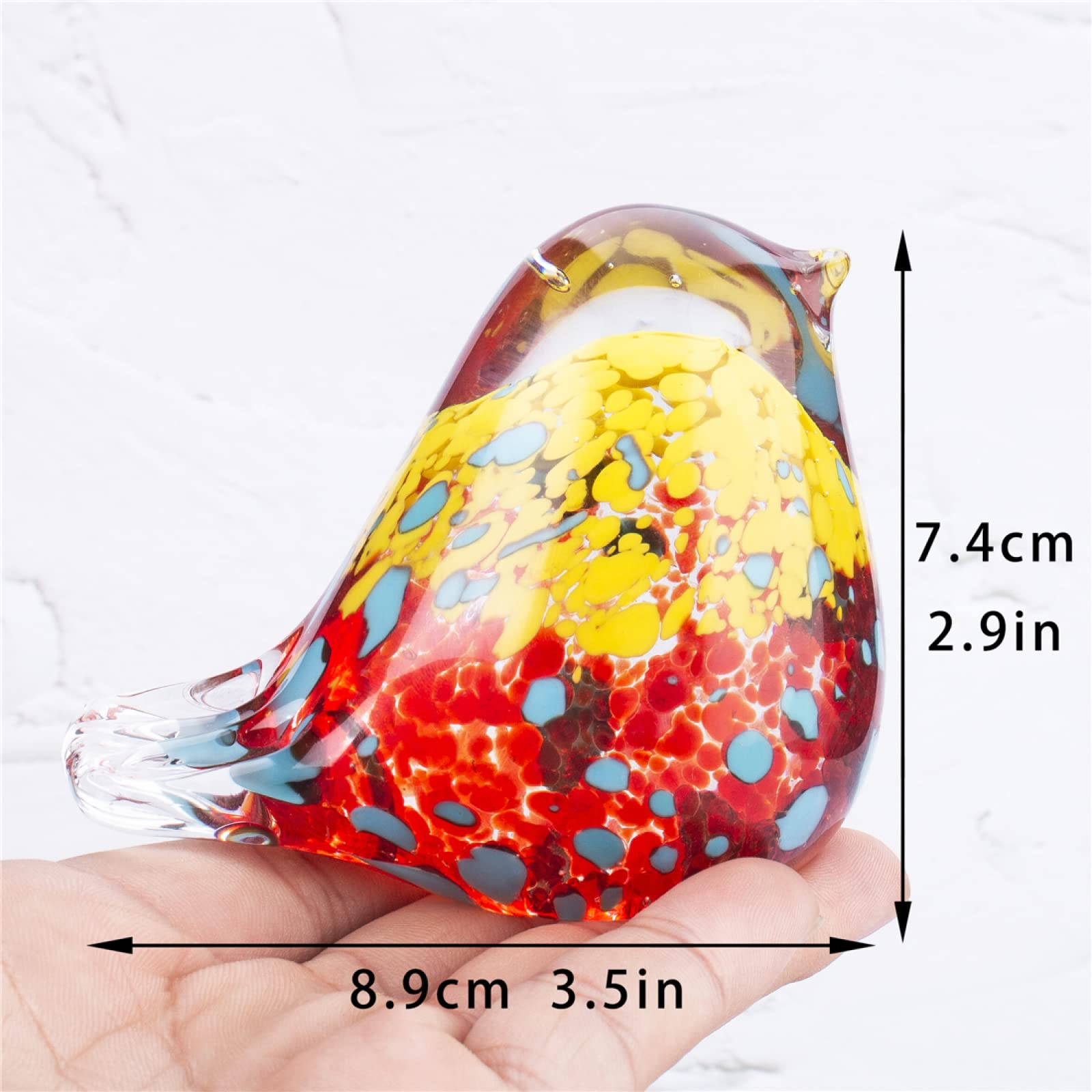 Amazon.co.jp: 色付き釉薬手作りガラス赤と黄色の鳥スズメの置物吹き