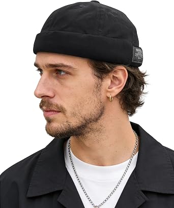 Clakllie Summer Docker Cap Brimless Hats Skullcap Beanie Worker Cap Adjustable Skull-Cap Summer Sailor Hat Biker Cap Hip Hop Dancing Hats Mens Skullies Beanie