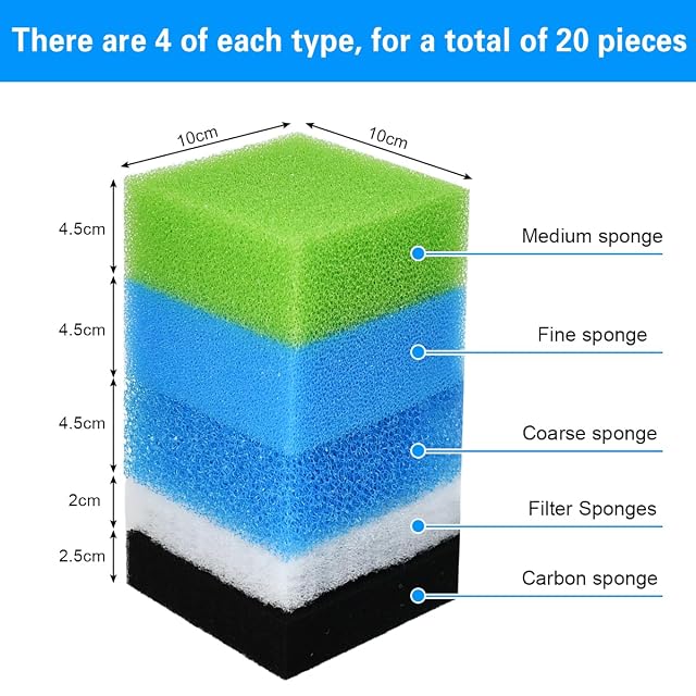 Foto 2 de 8 de 20 Pcs Esponjas Filtrantes para Acuario y Filtro de Esponja Bioquímica Espuma Filtrante Estanque Bloque…