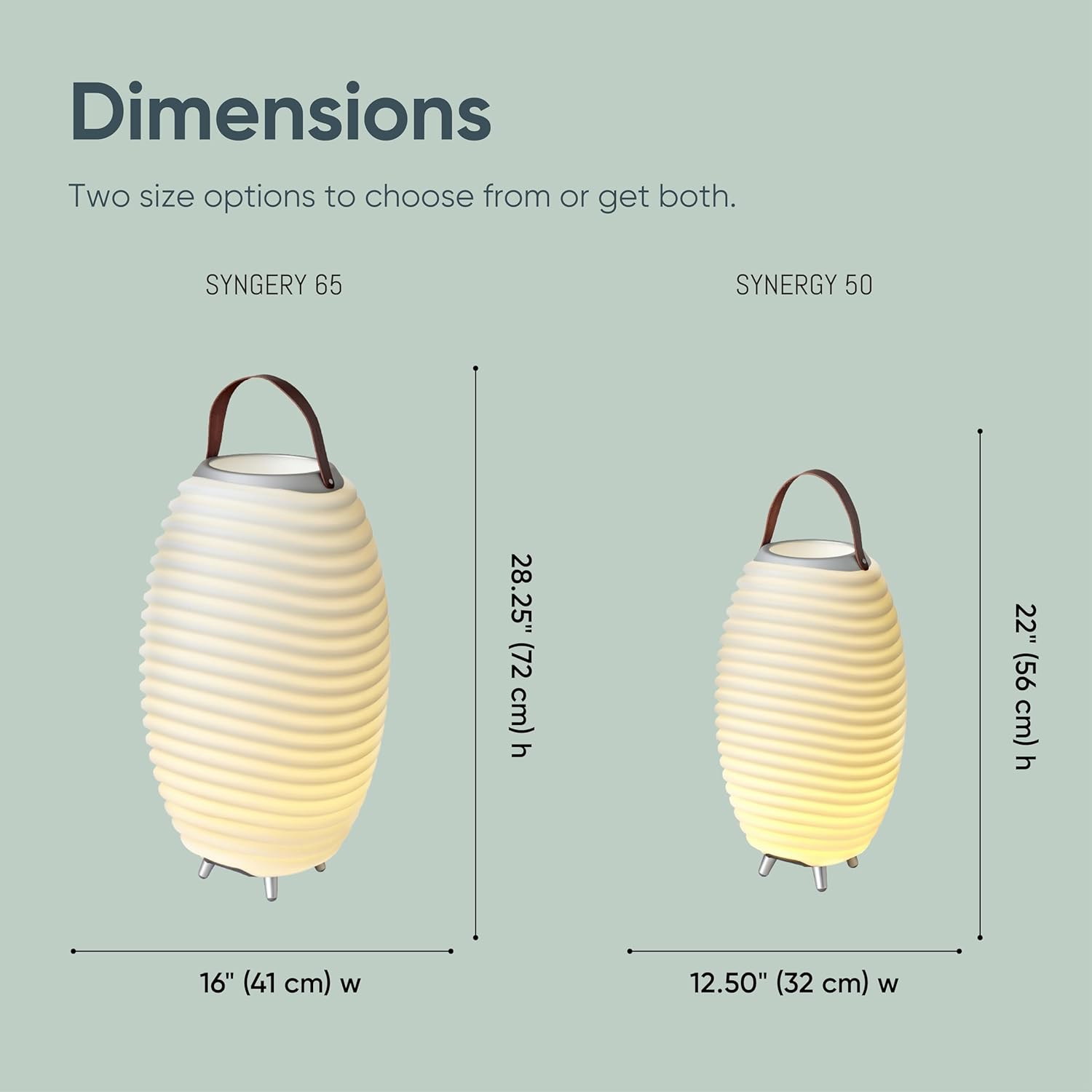 Kooduu Synergy lamp dimensioner for Synergy 50 og Synergy 65 modeller