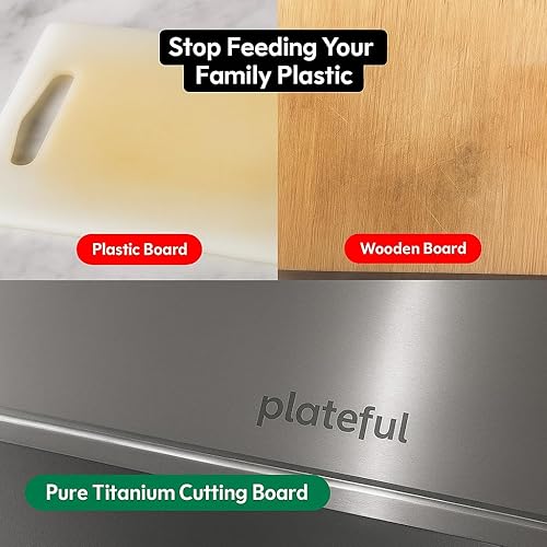 Miniatura 3 de Plateful Tabla de cortar de titanio, tablas de cortar de titanio real para cocina con ranura para jugo, tablas de cortar de grado alimenticio, sin