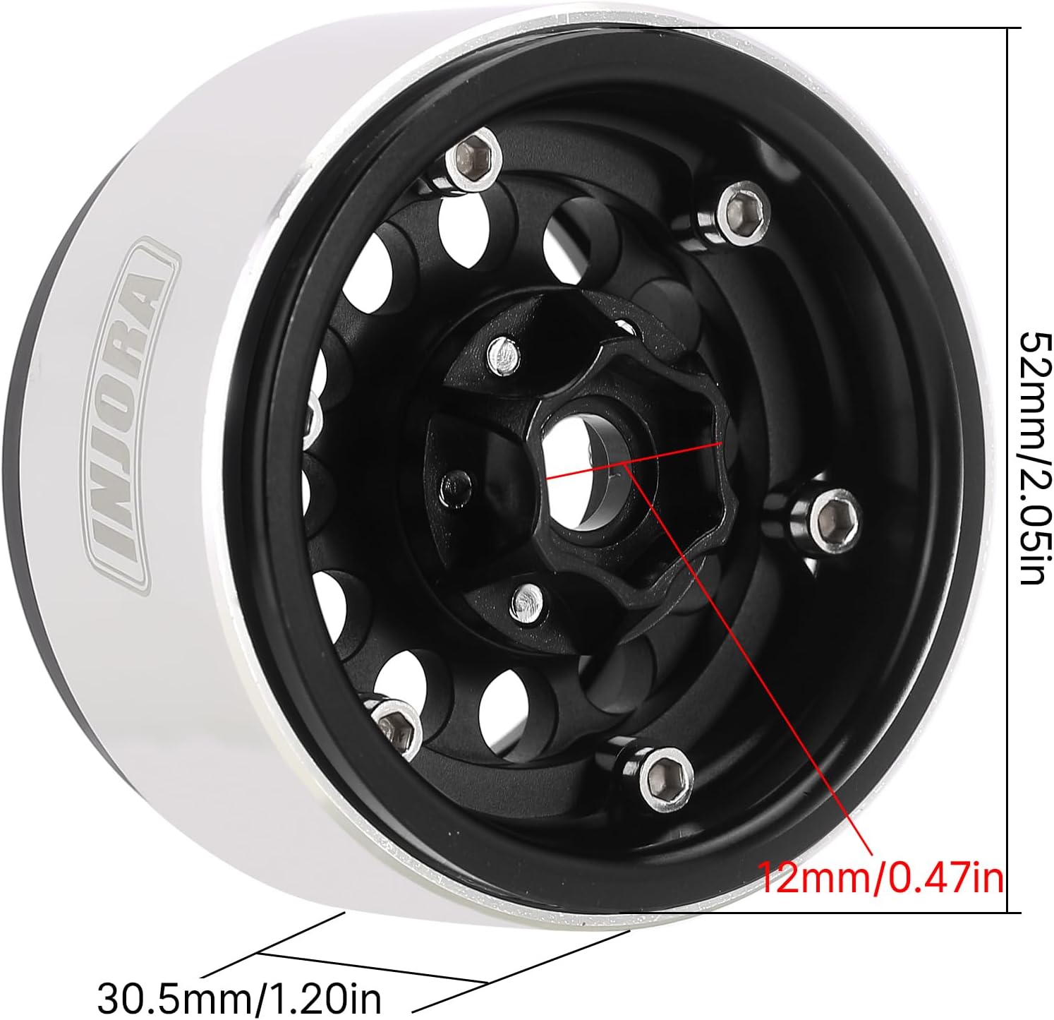 INJORA 1.9" Beadlock Wheel Rim - 150g Super Heavy Brass & Aluminum Deep Dish Wheel for 1/10 RC Crawler SCX10 TRX4 VS4-10 Gen8 (Black)