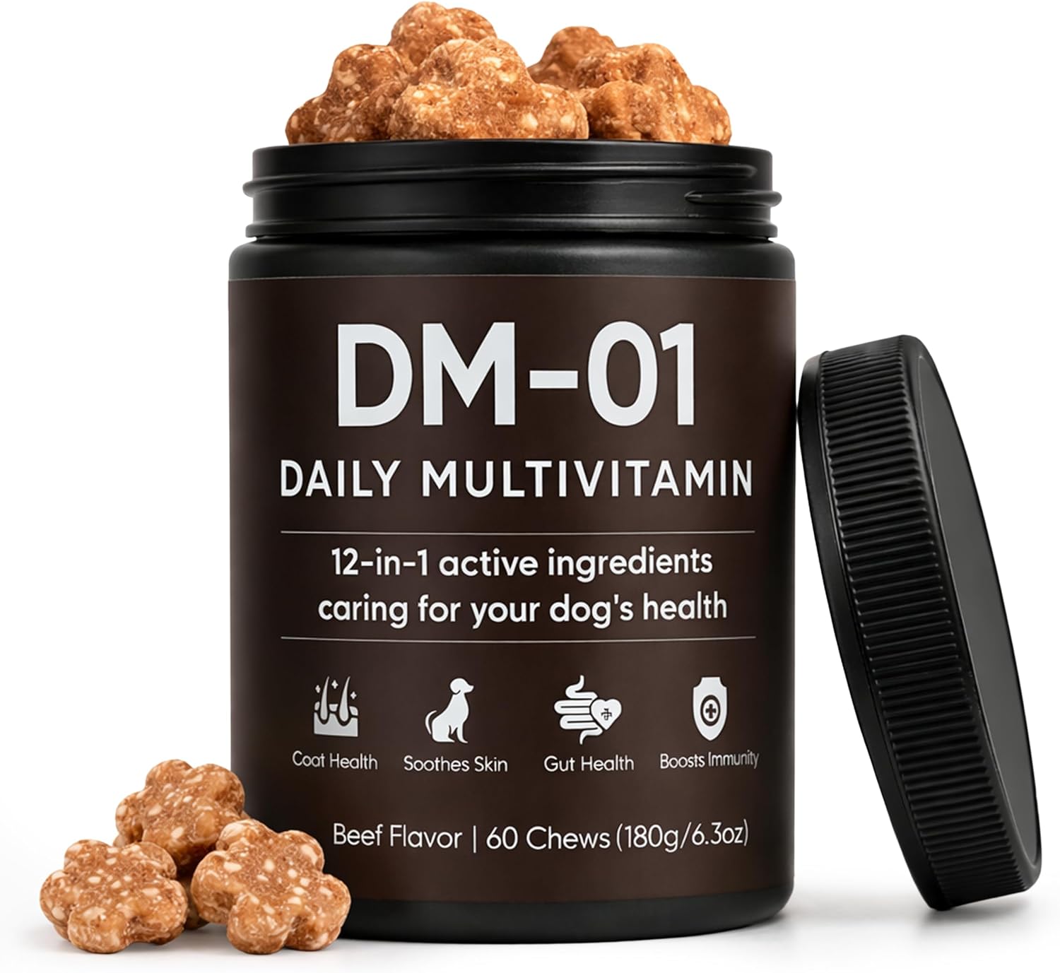 DM-01 Daily Multivitamin for Dogs - Advanced Hip & Joint Support, Boosts Immune System & Digestion, Promotes Skin, Coat & Organ System Health, Enhances Activity & Mood, 60 Chews (1)