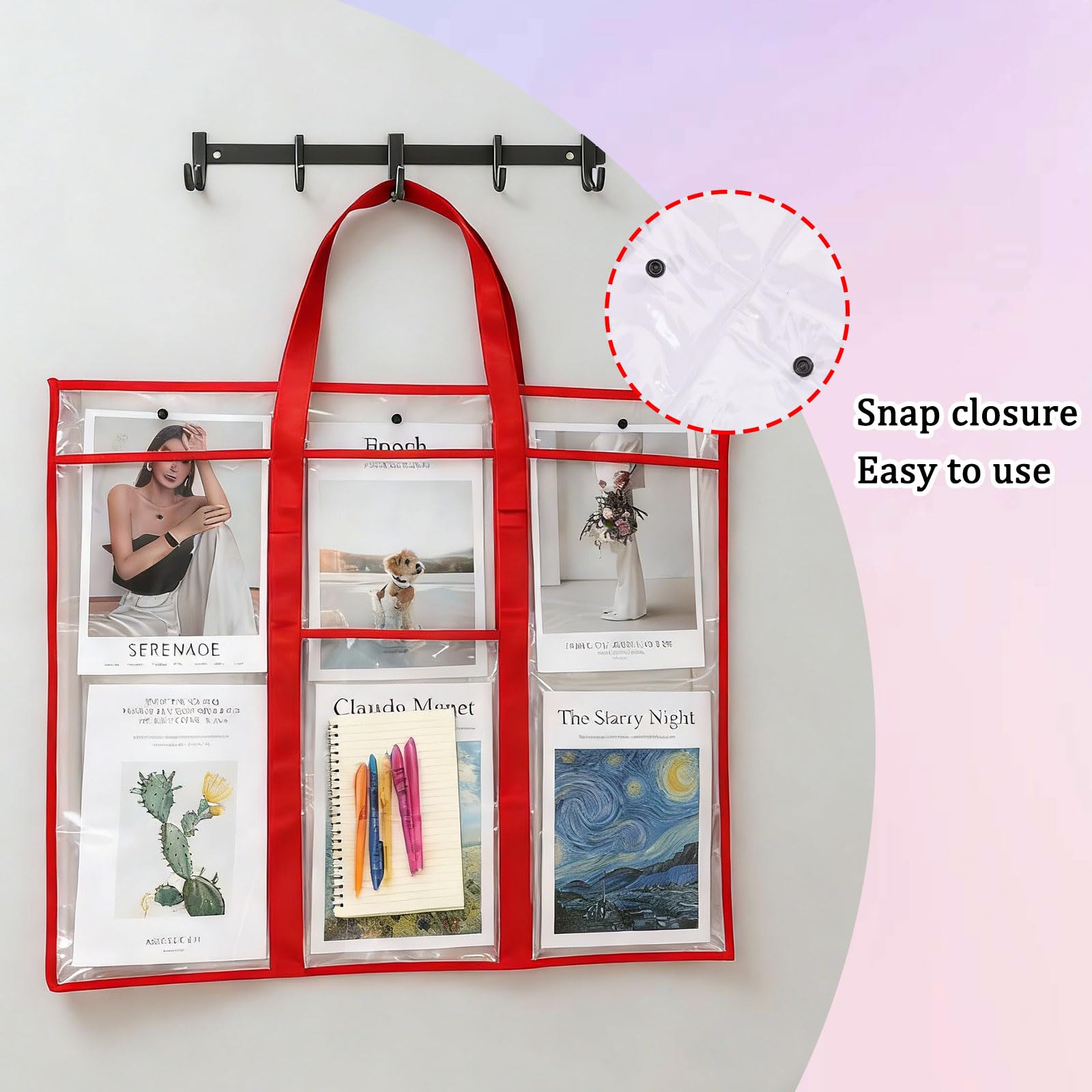 Grande borsa portaoggetti per poster, in PVC, trasparente, per organizzare il disegno e il portfolio artistico, Rosso, Rosso