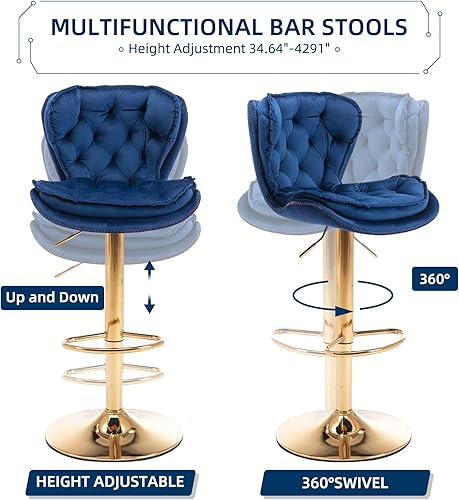 Miniatura 38 de SZLIZCCC Taburete de bar moderno giratorio de altura de pub, silla de comedor alta con asiento de terciopelo, respaldo, taburete hidráulico sin