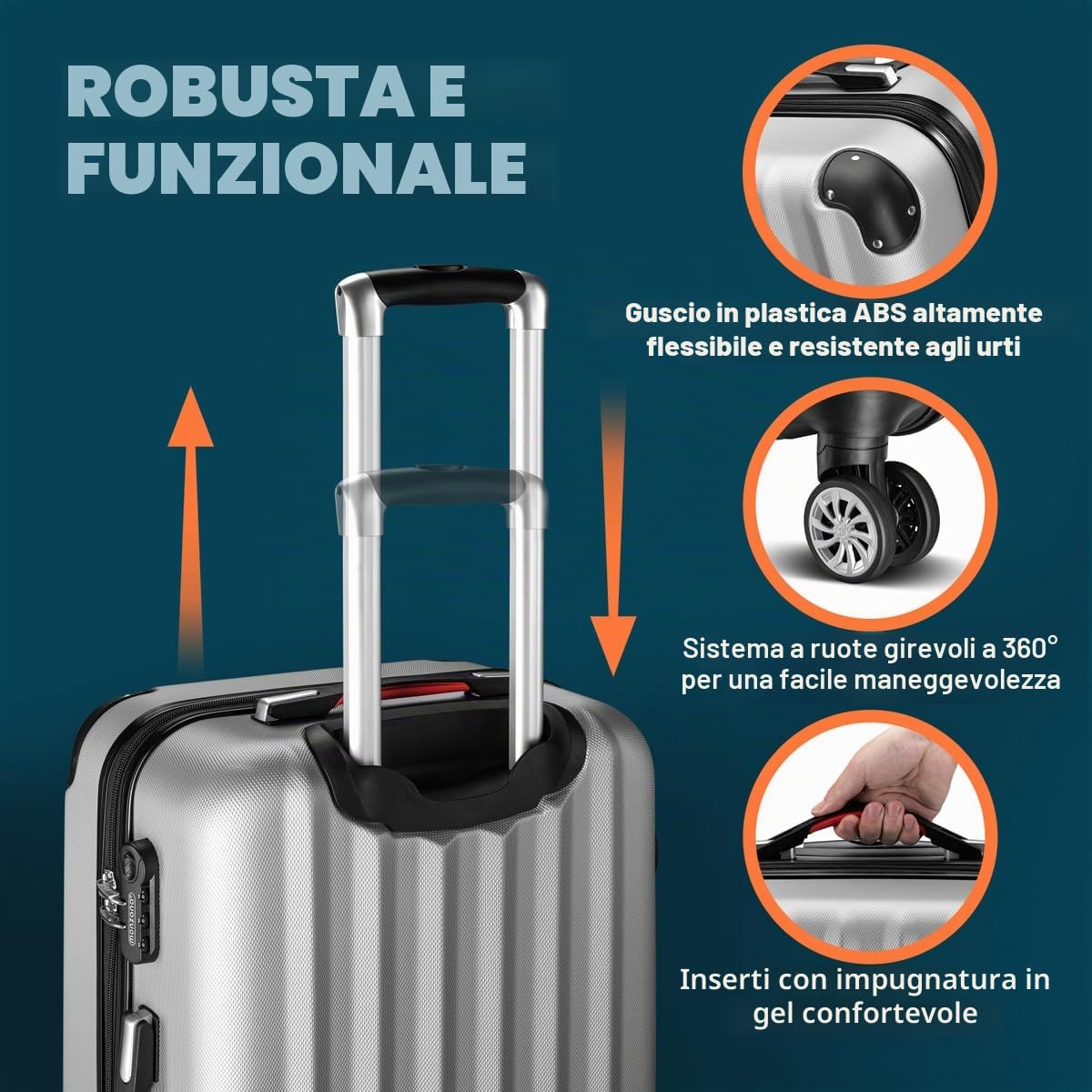 Monzana Valigie Set di 3 pezzi m l xl trolley valigie rigide leggere lucchetto bagaglio a mano viaggio grigio