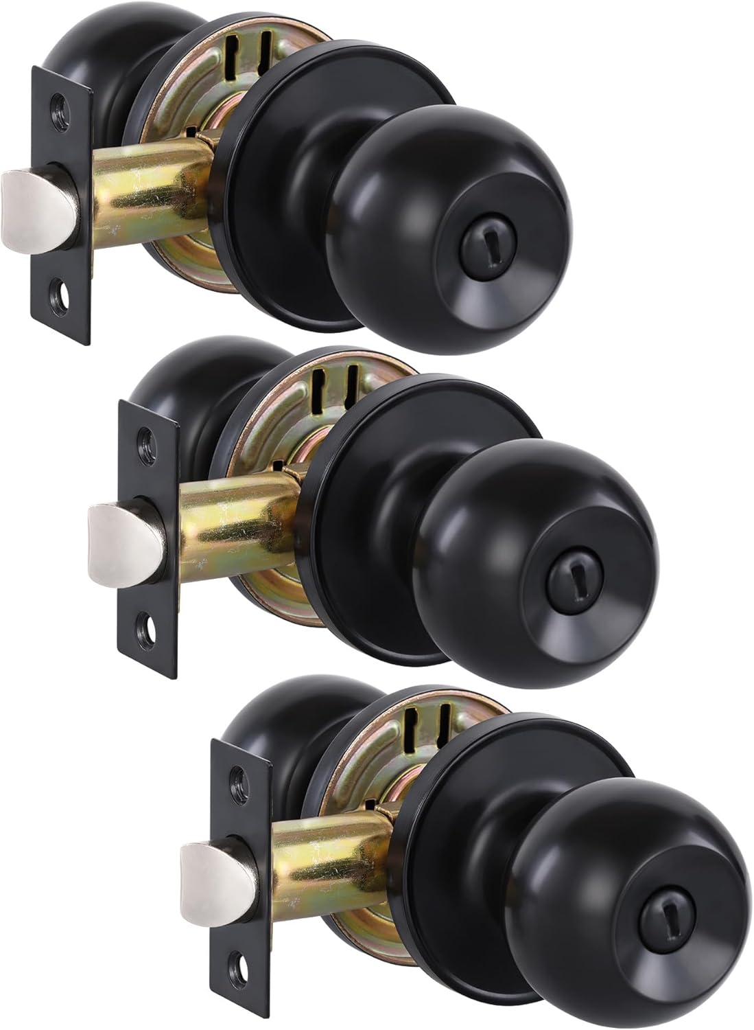 Lanwandeng 4 Pack Matte Black Door Knobs with Lock and Keys All Alike, Interior/Exterior Door Knob for Bedroom or Bathroom, Entry Door Lock