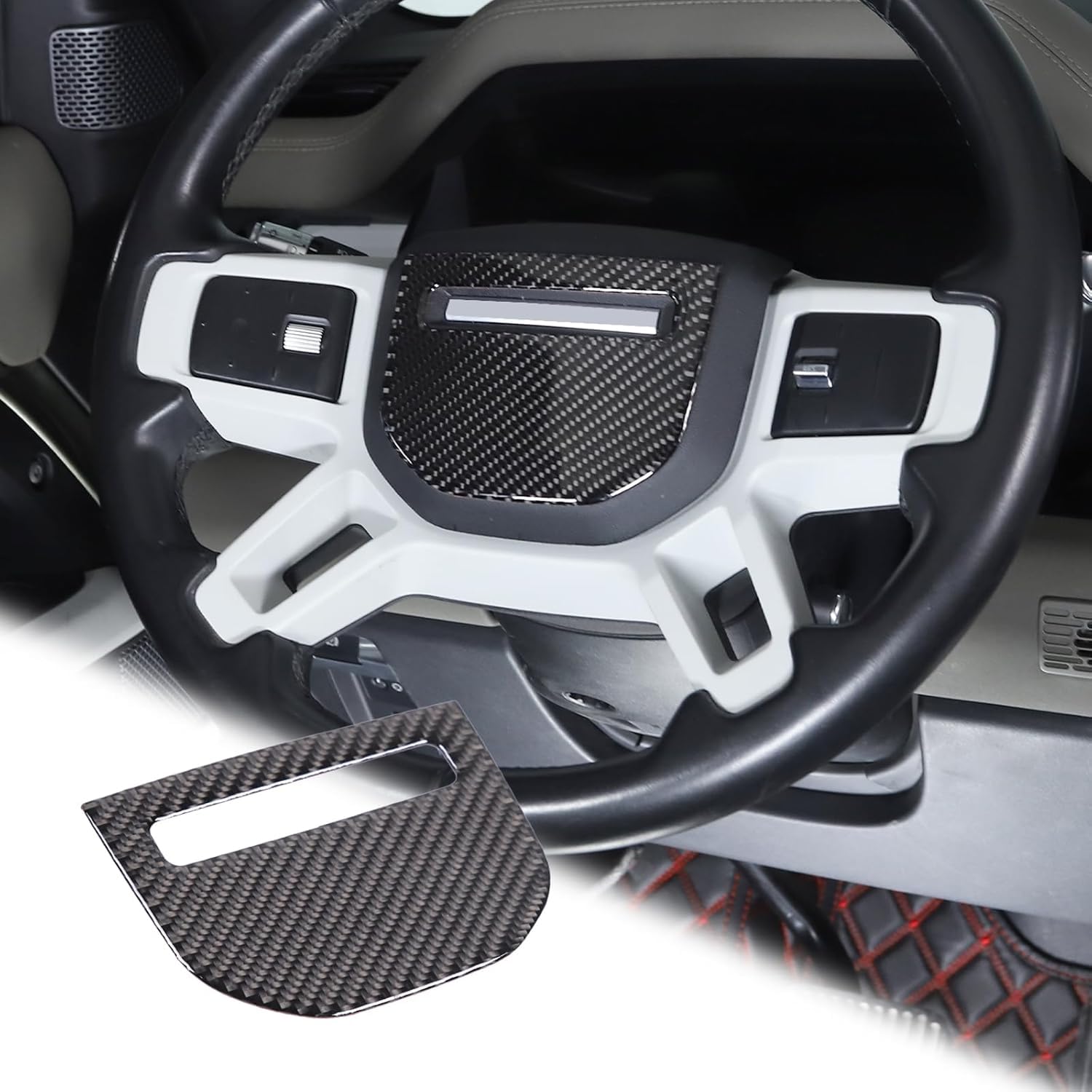 HYZYingW Fit Land Rover Defender 90 110 130 2020-2024 Car Steering Wheel Airbag Cover Panel Carbon Fiber Interior Parts Interior Panel Car Accessories