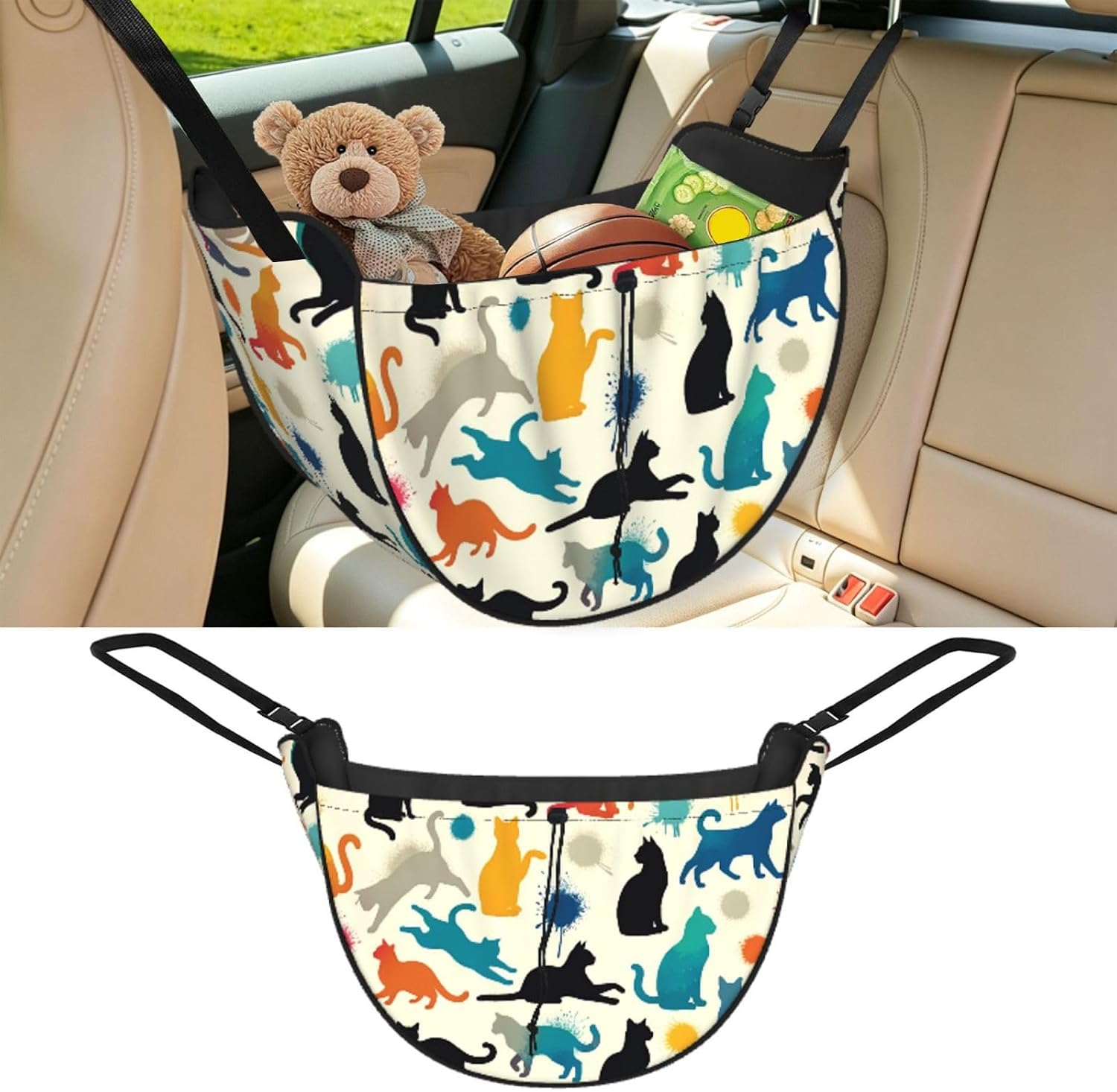 Augenstern Watercolor-Splash-Cat Car Backseat Organizer Bag For Road Trips