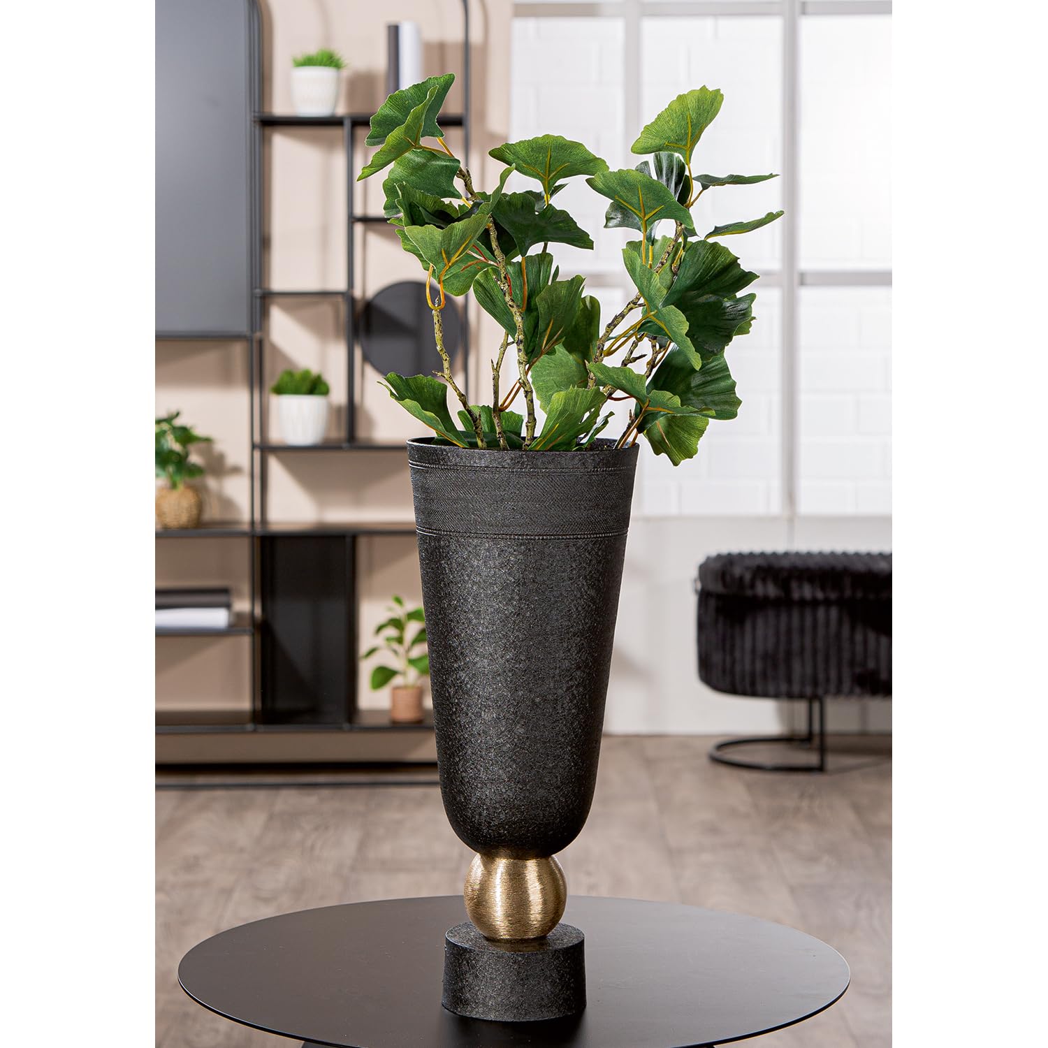 Casablanca Vase Nama - Aluminium - schwarz Craqueliert - Konisch - Höhe 40cm x Ø 17cm