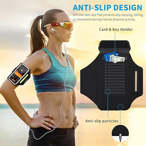 Miniatura 9 de Brazalete para correr con funda para auriculares y ranura para tarjetas, soporte para teléfono para iPhone 16 15 14 Pro Max Plus Galaxy S25 S24 S23